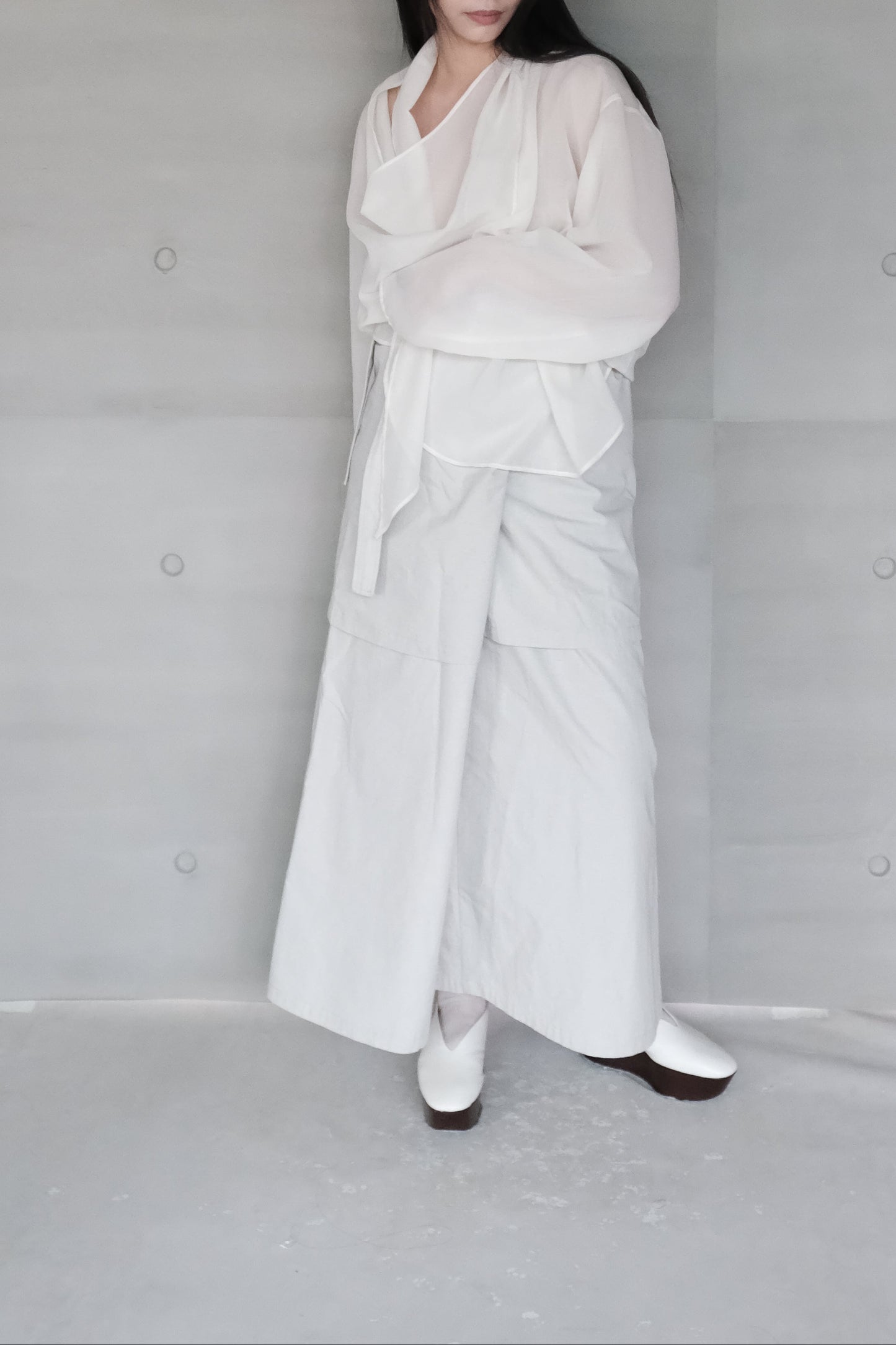 long sleeves ivory wrap blouse (in-stock)