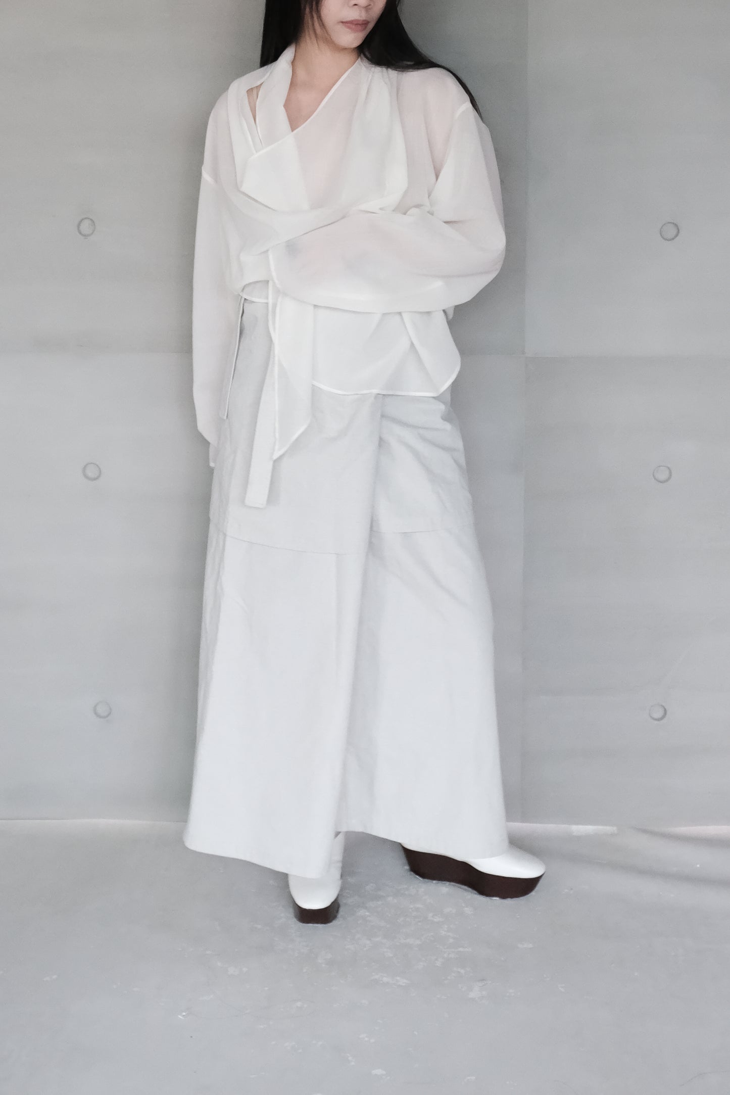 long sleeves ivory wrap blouse (in-stock)