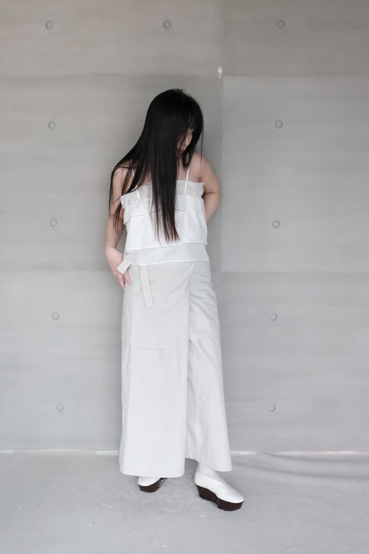 smoke gray layered wrap skirt (in-stock)