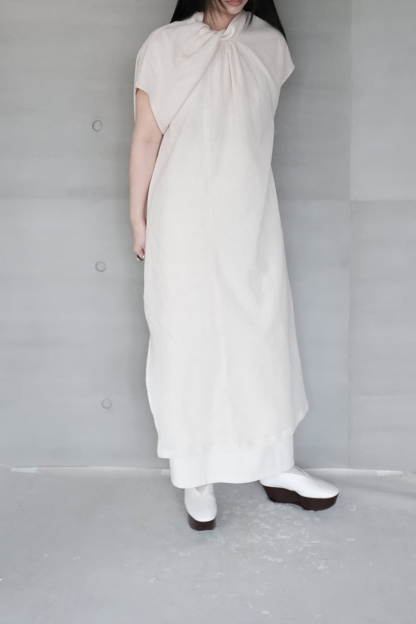 twisted-knot neckline dress - cream (pre-order)
