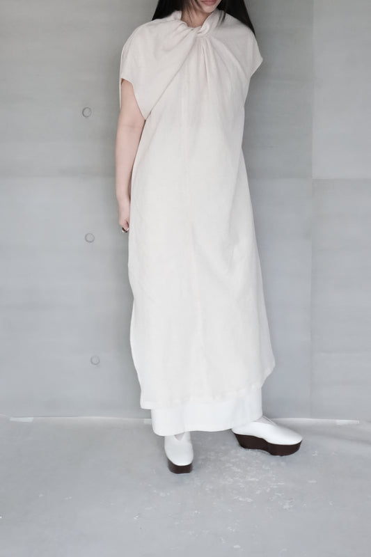 twisted-knot neckline dress - cream (pre-order)