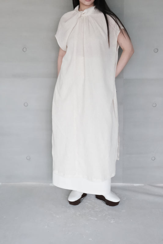 twisted-knot neckline dress - cream (pre-order)