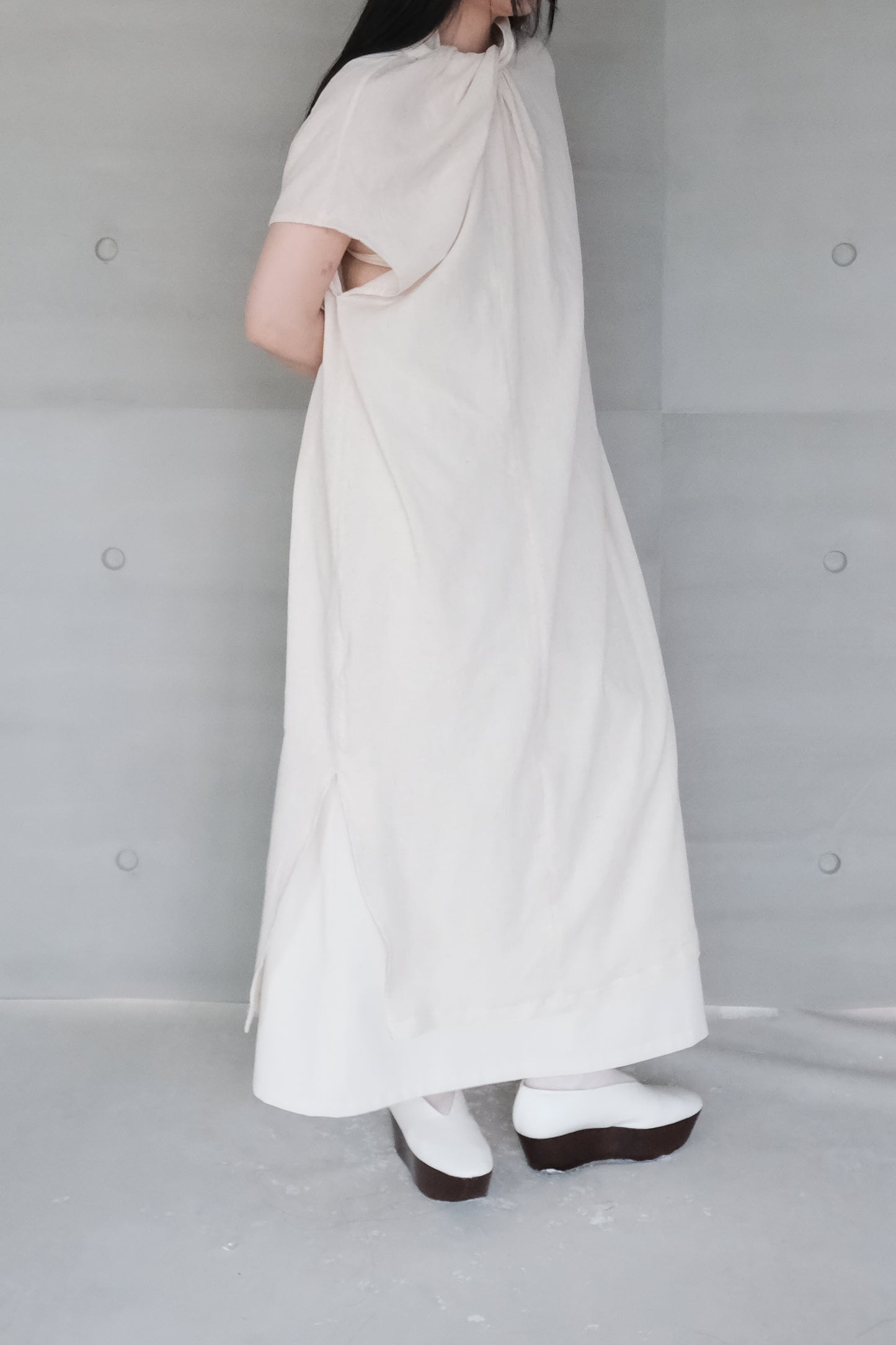 twisted-knot neckline dress - cream (pre-order)