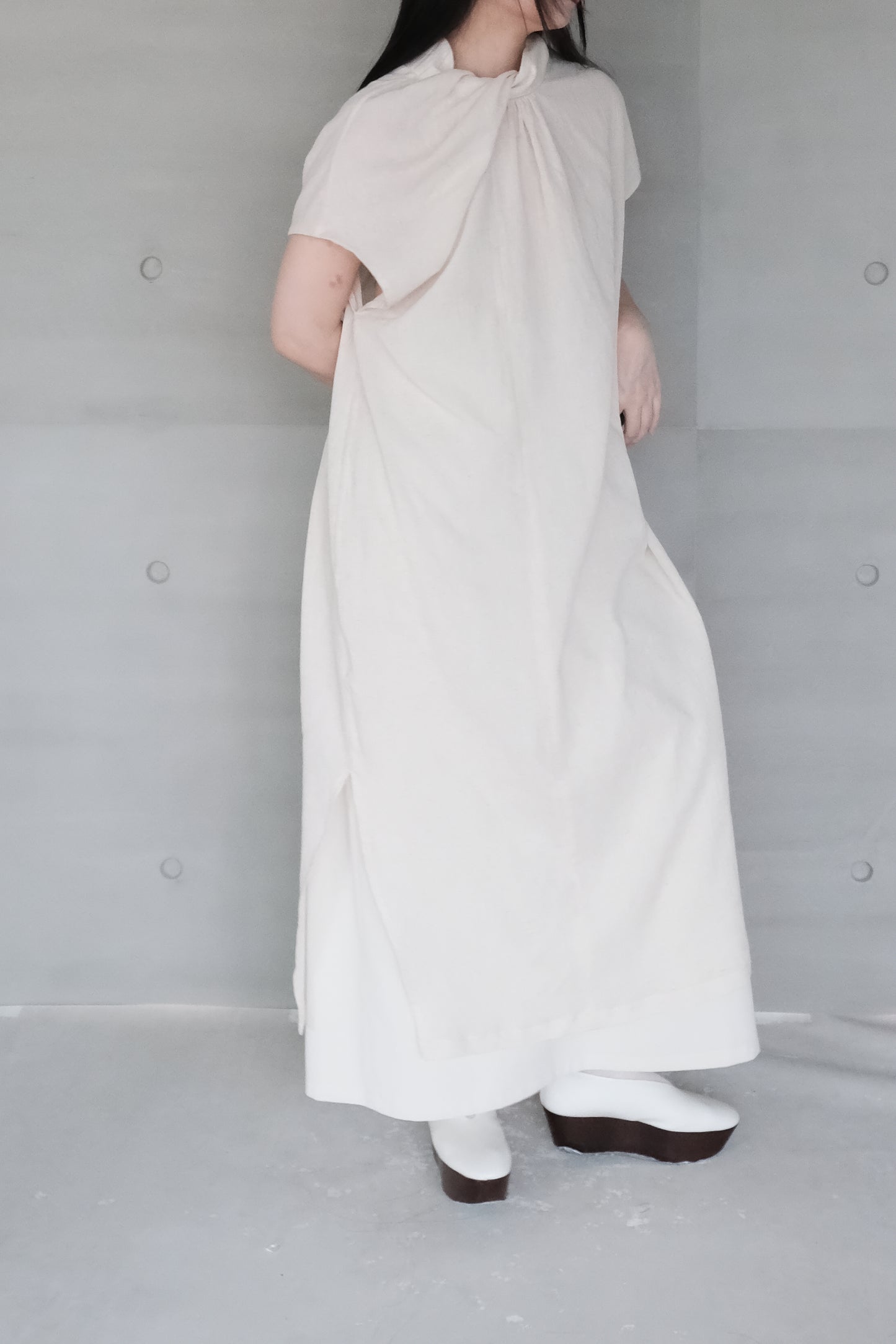 twisted-knot neckline dress - cream (pre-order)