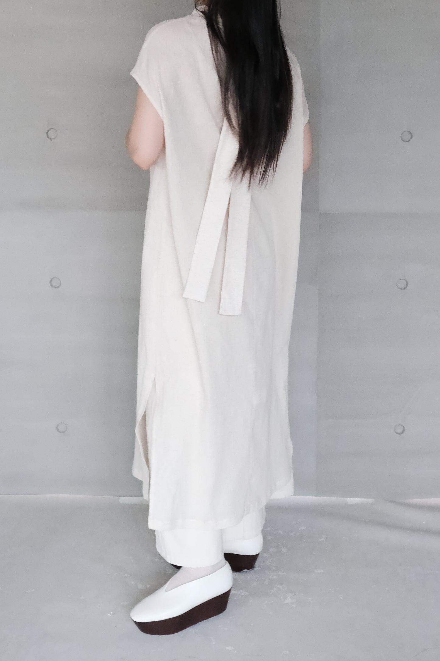 twisted-knot neckline dress - cream (pre-order)