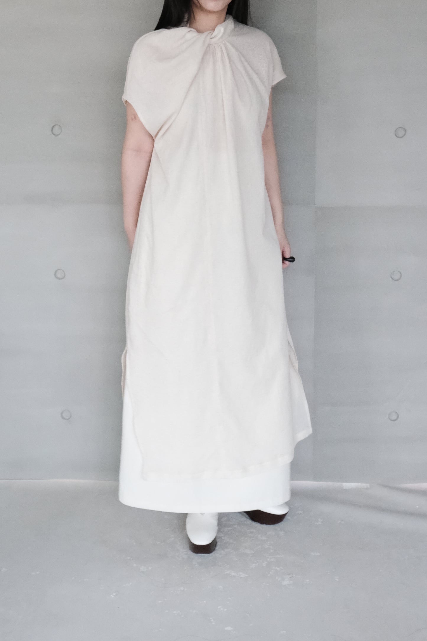 twisted-knot neckline dress - cream (pre-order)