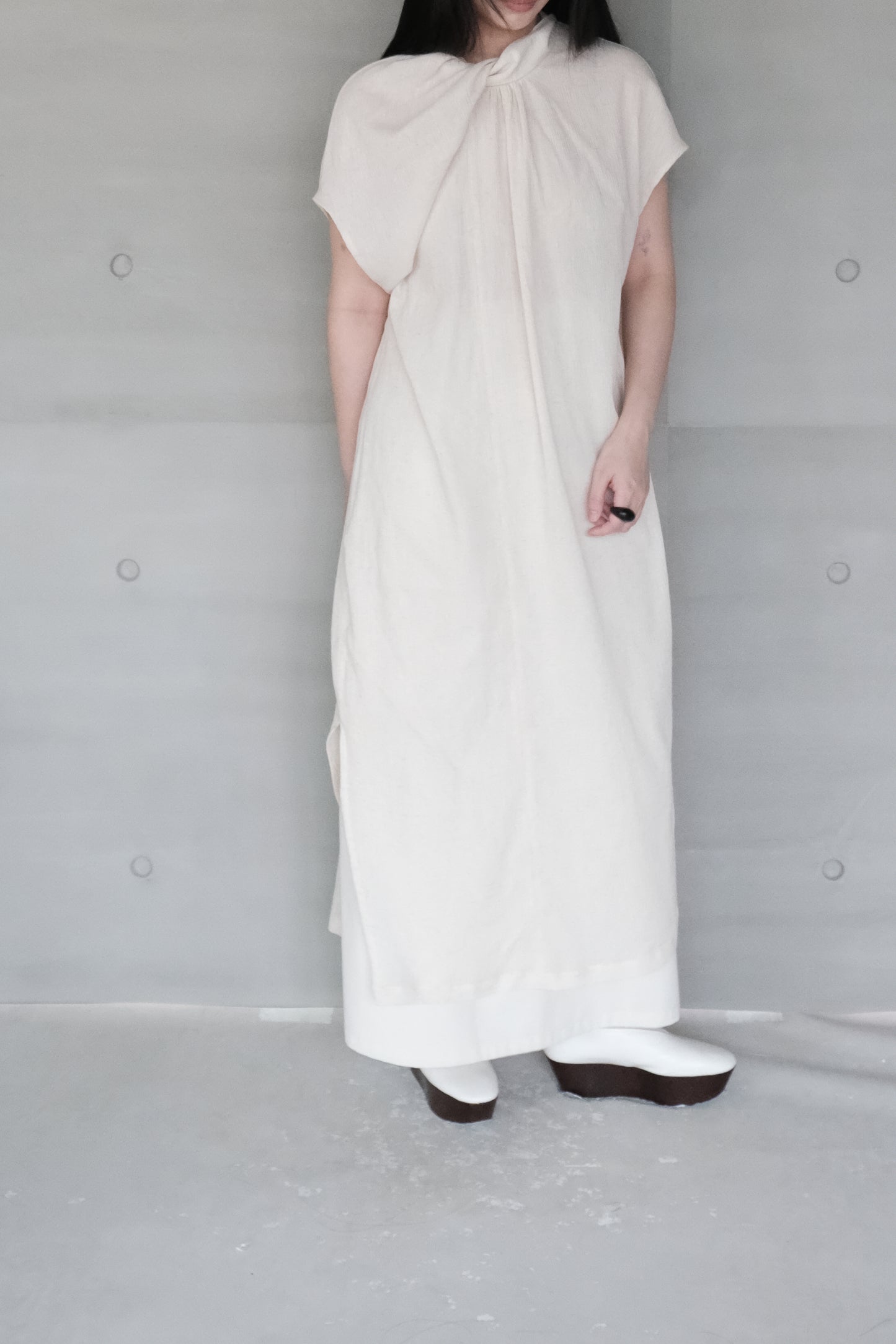 twisted-knot neckline dress - cream (pre-order)