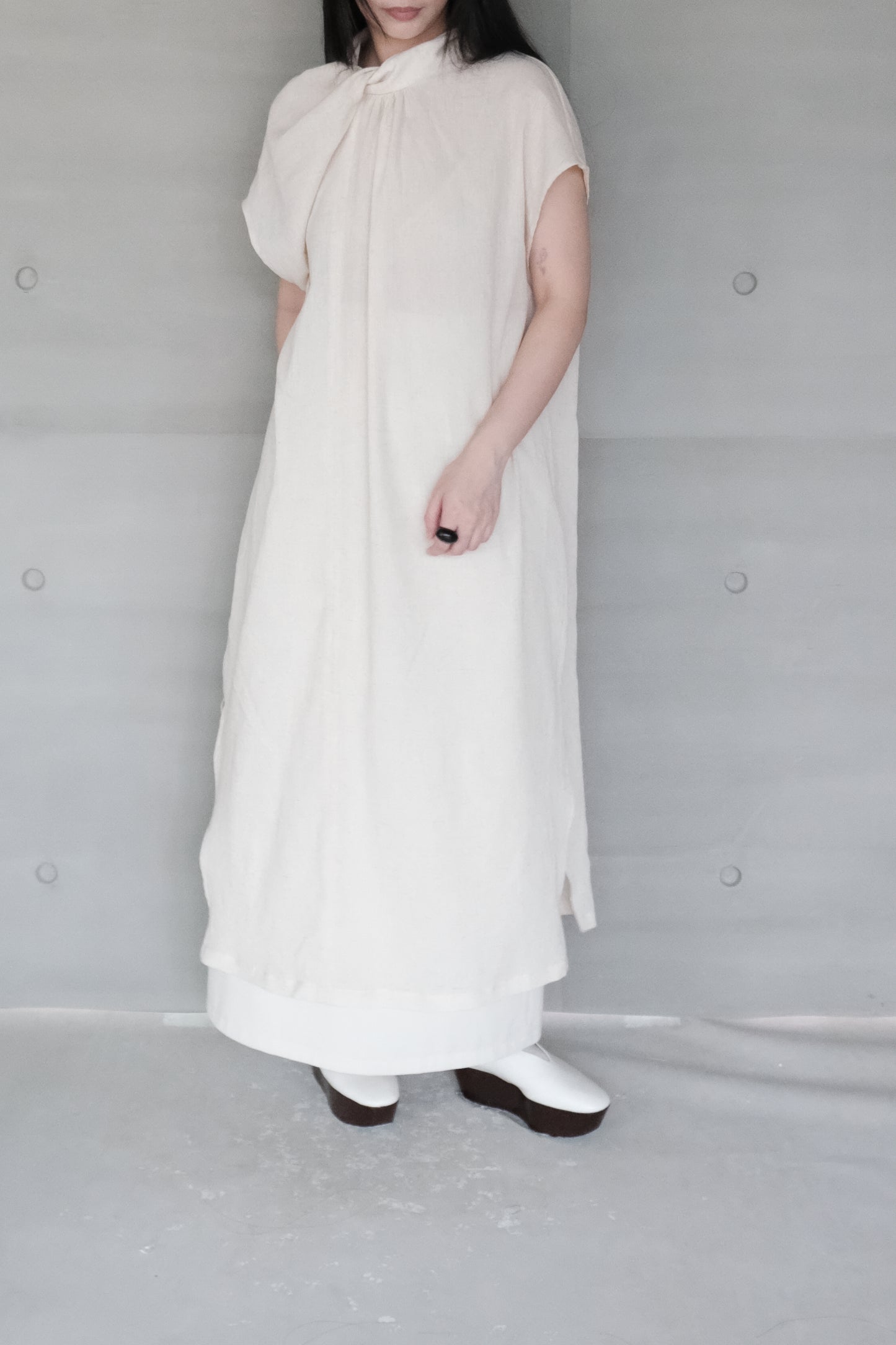 twisted-knot neckline dress - cream (pre-order)