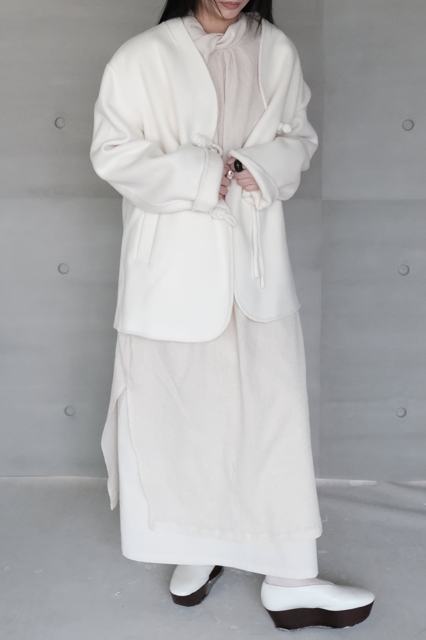 twisted-knot neckline dress - cream (pre-order)