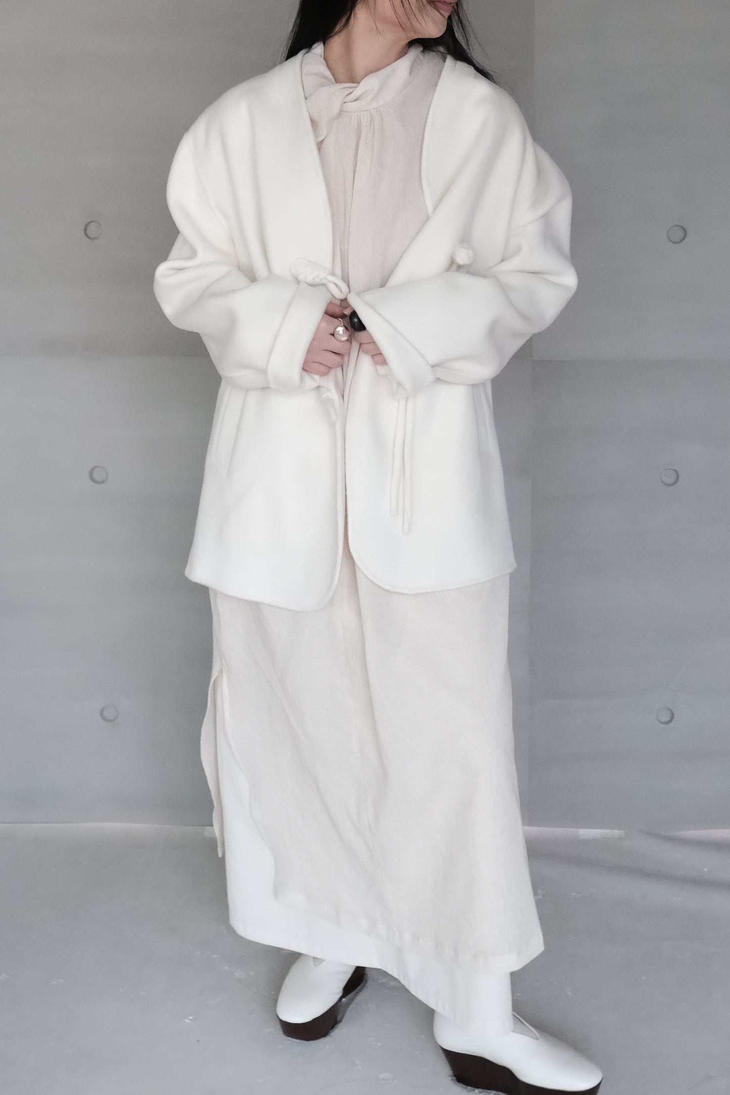 twisted-knot neckline dress - cream (pre-order)