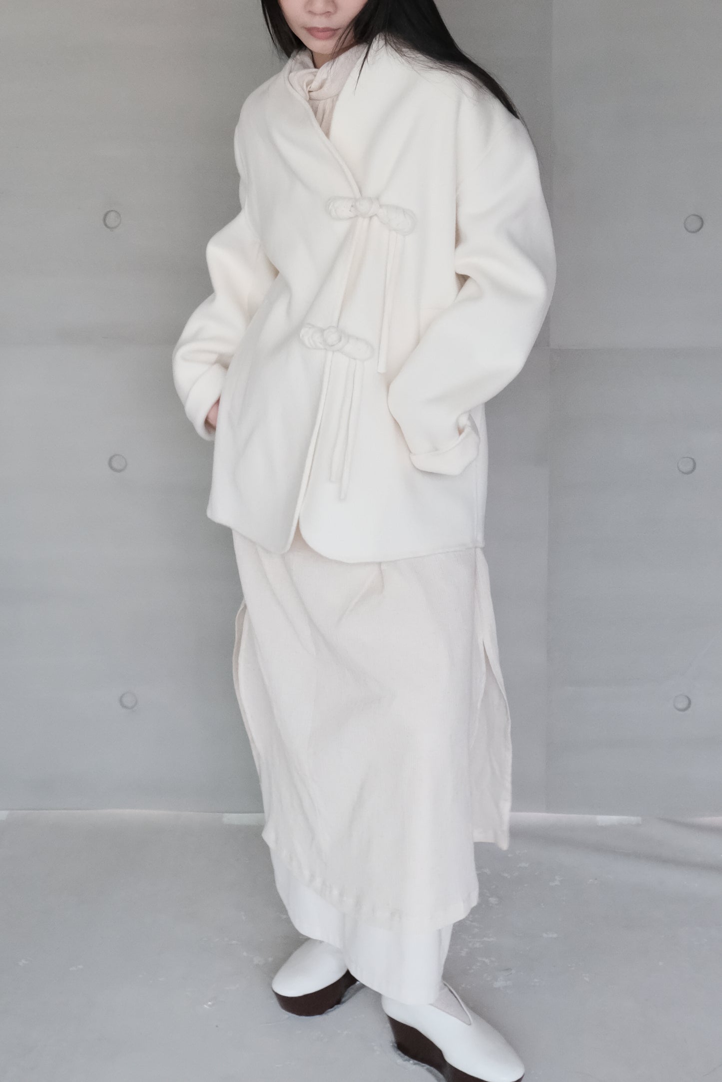 twisted-knot neckline dress - cream (pre-order)