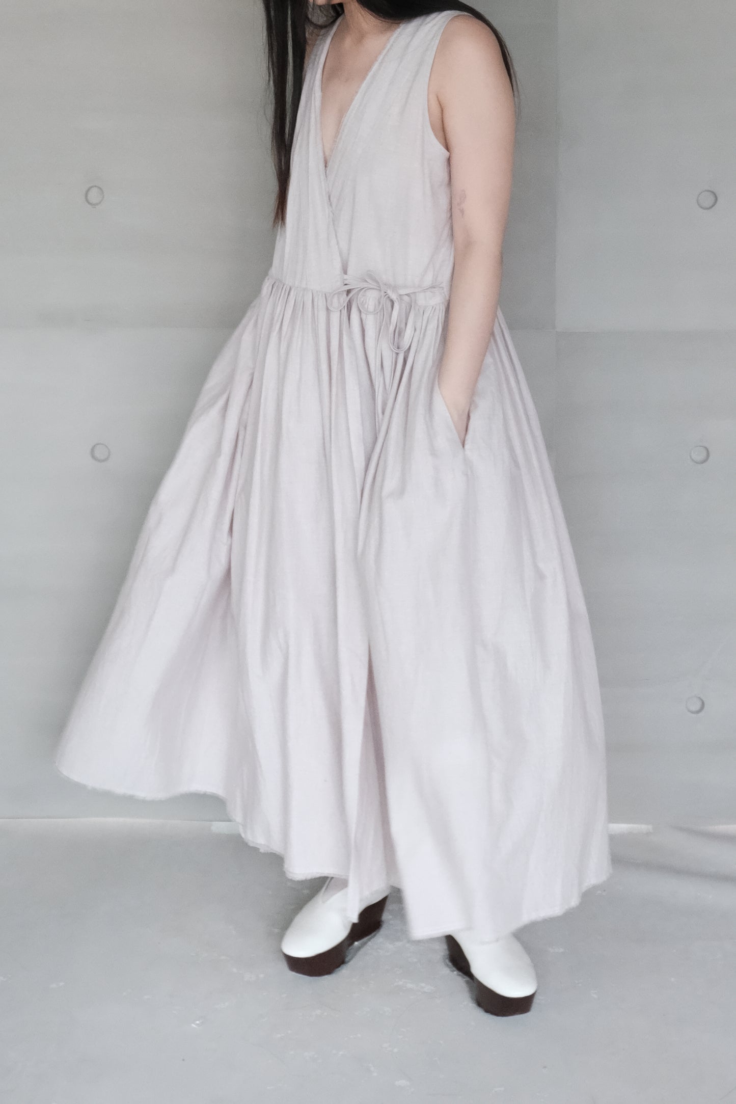 organic cotton vest dress – naturally dyed with blueberry (in-stock)