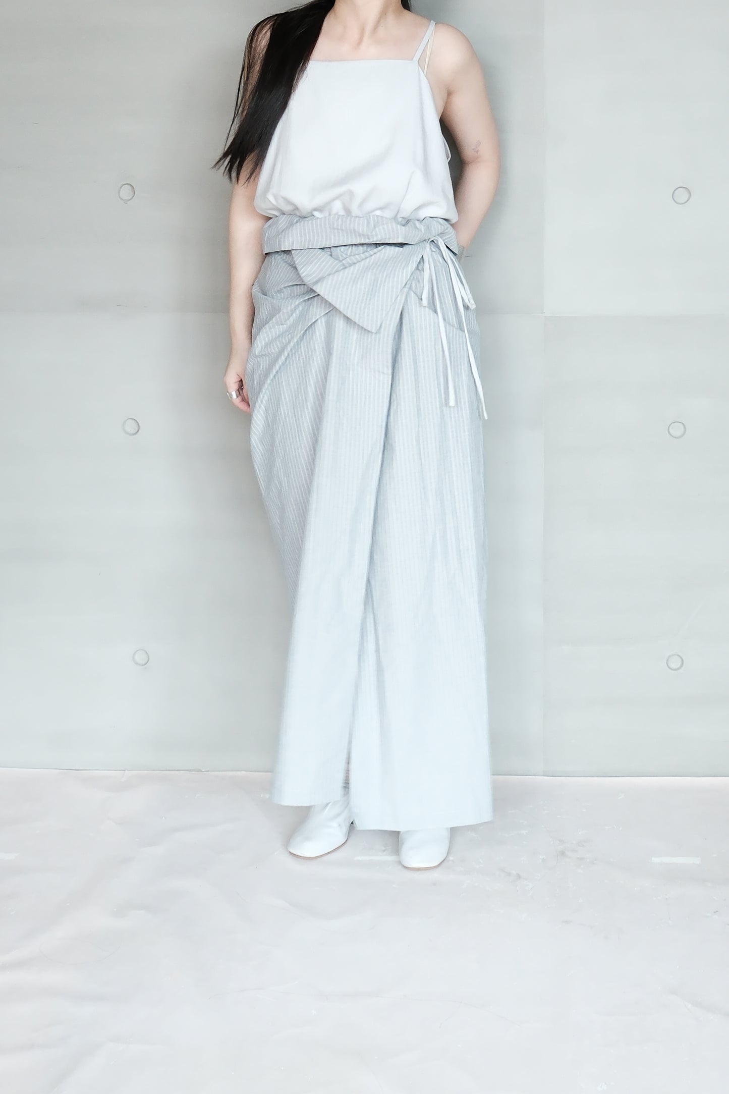asymmetric folded layer strap dress - blue stripe