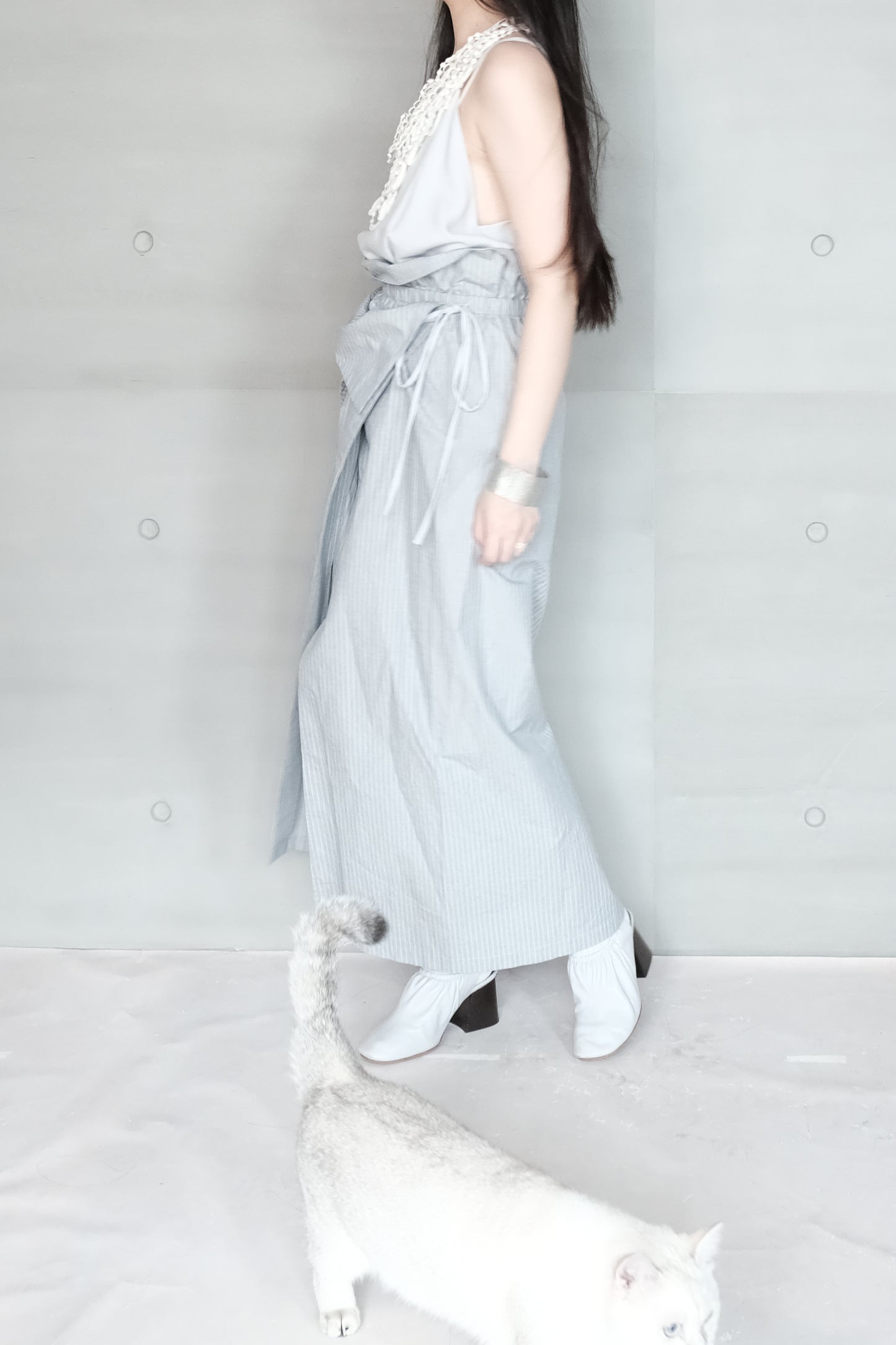 asymmetric folded layer strap dress - blue stripe