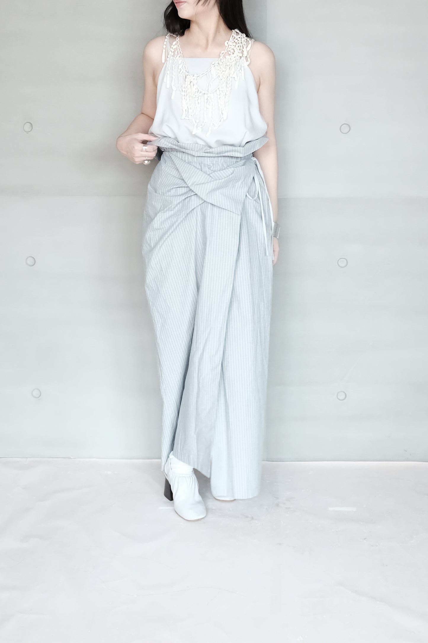 asymmetric folded layer strap dress - blue stripe