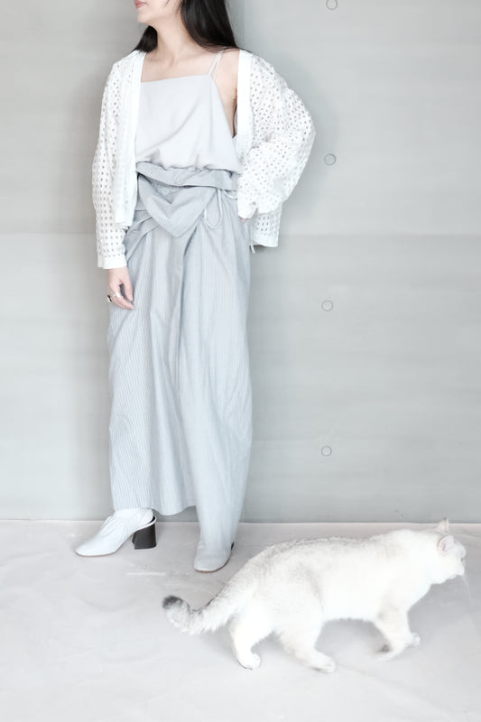asymmetric folded layer strap dress - blue stripe (in-stock)