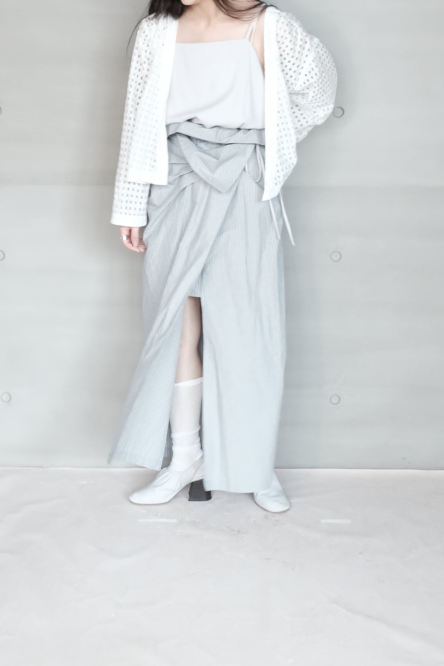asymmetric folded layer strap dress - blue stripe