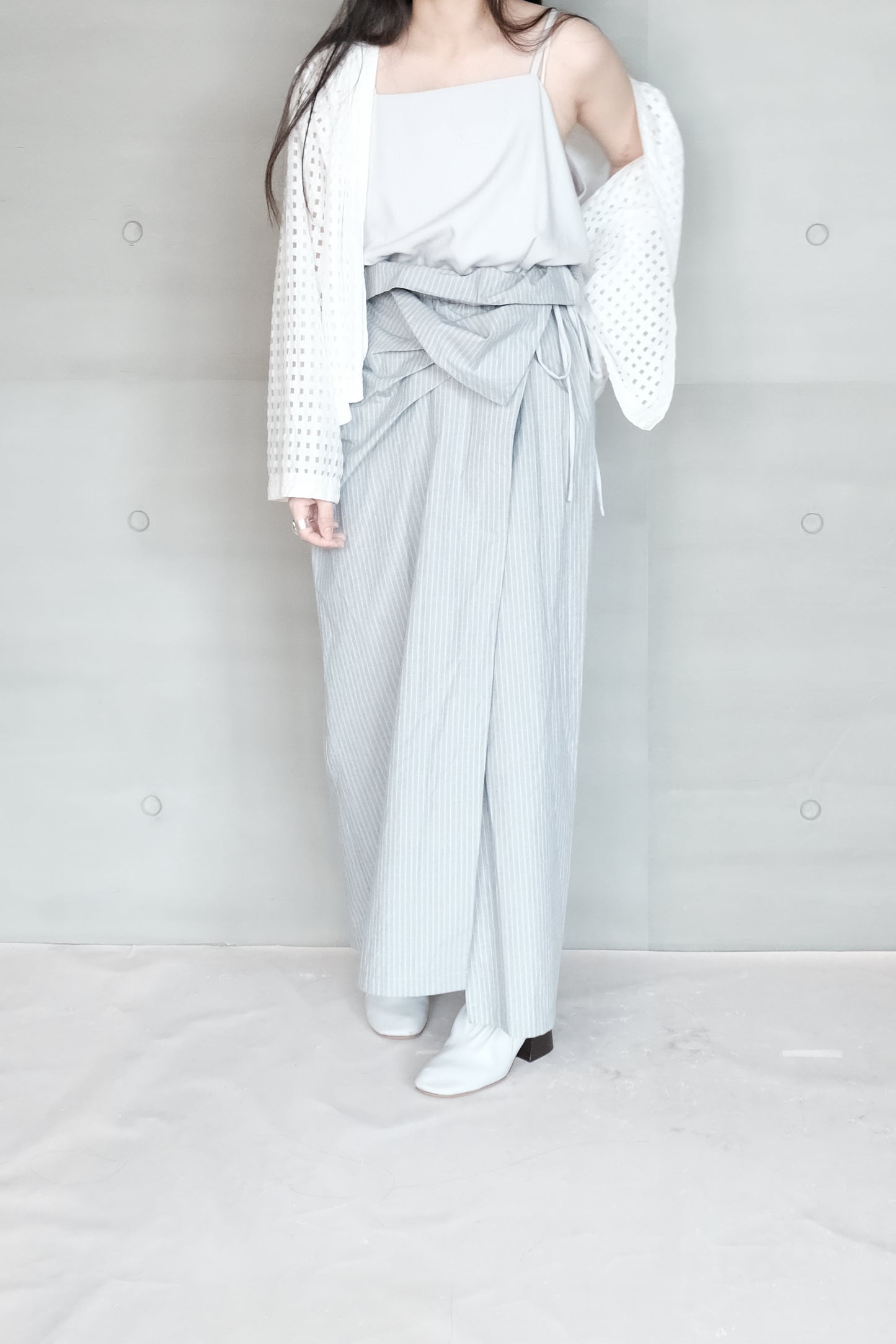 asymmetric folded layer strap dress - blue stripe