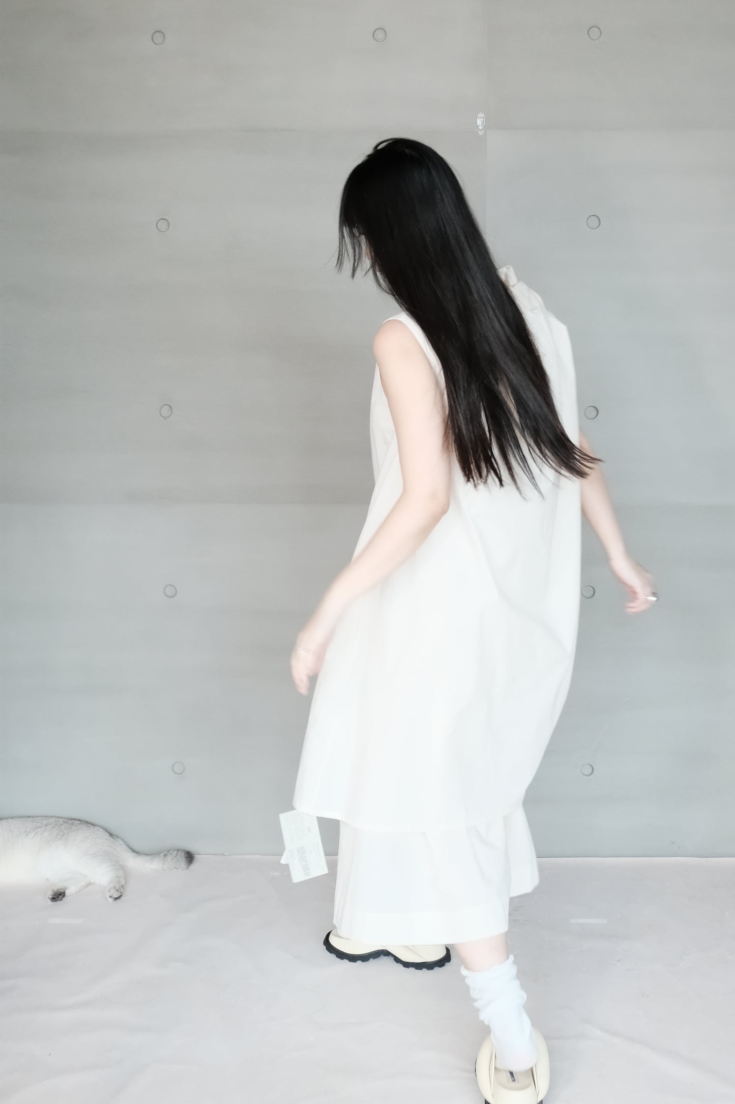 cotton-linen asymmetric wrap dress with shoulder tie (pre-order)