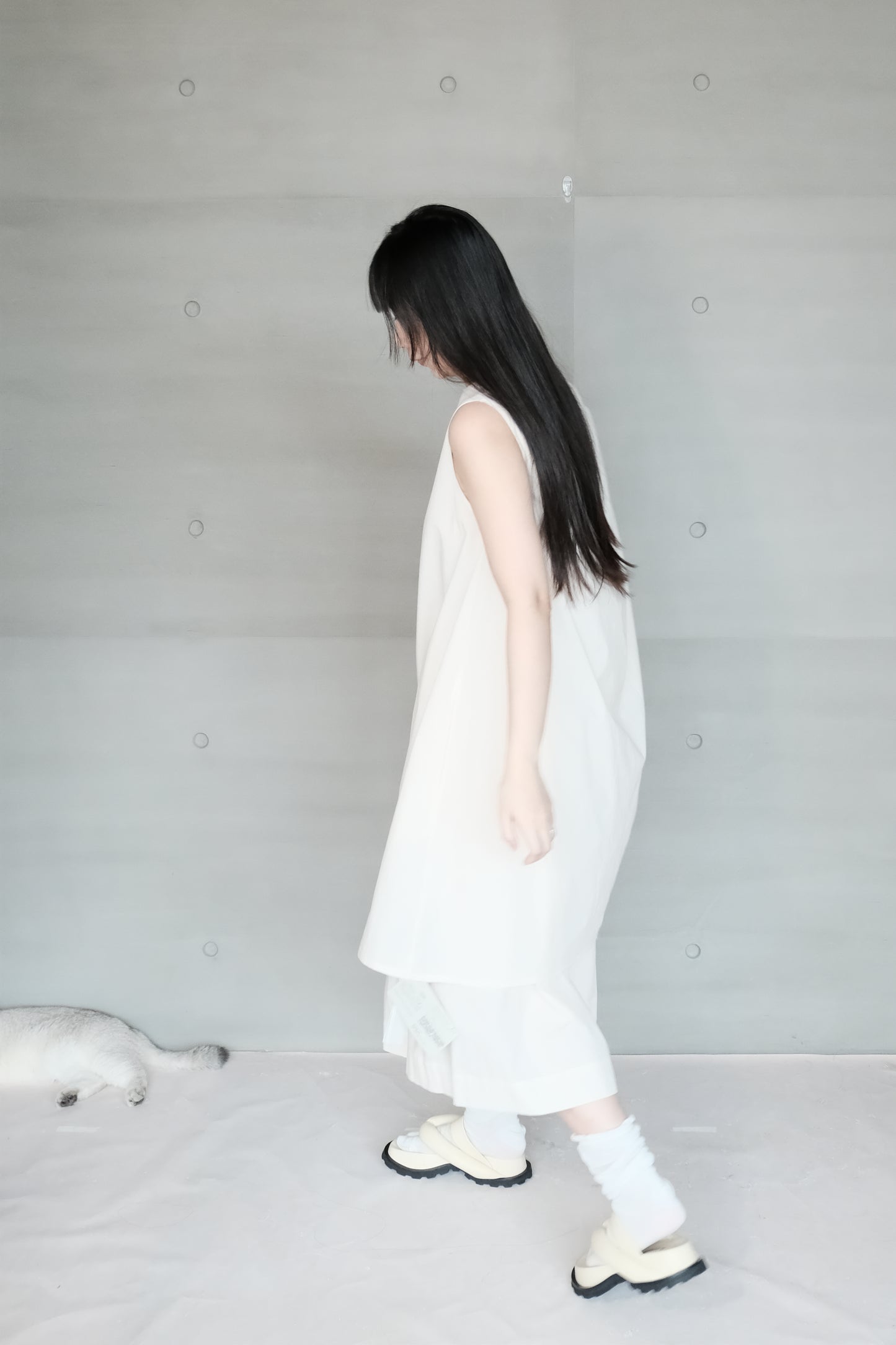 cotton-linen asymmetric wrap dress with shoulder tie (pre-order)