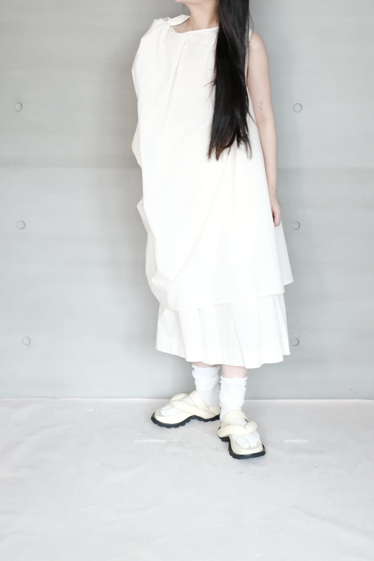 cotton-linen asymmetric wrap dress with shoulder tie (pre-order)