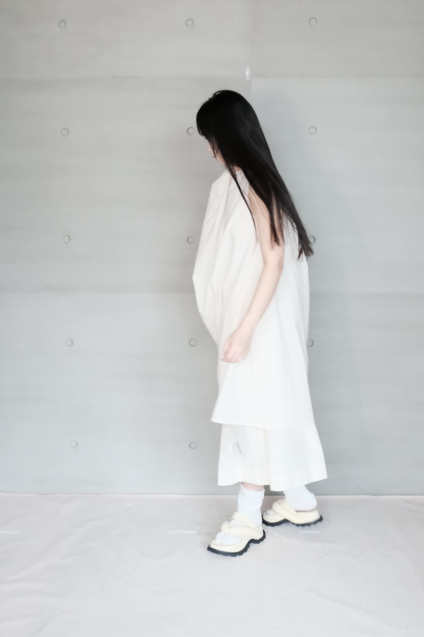 cotton-linen asymmetric wrap dress with shoulder tie (pre-order)