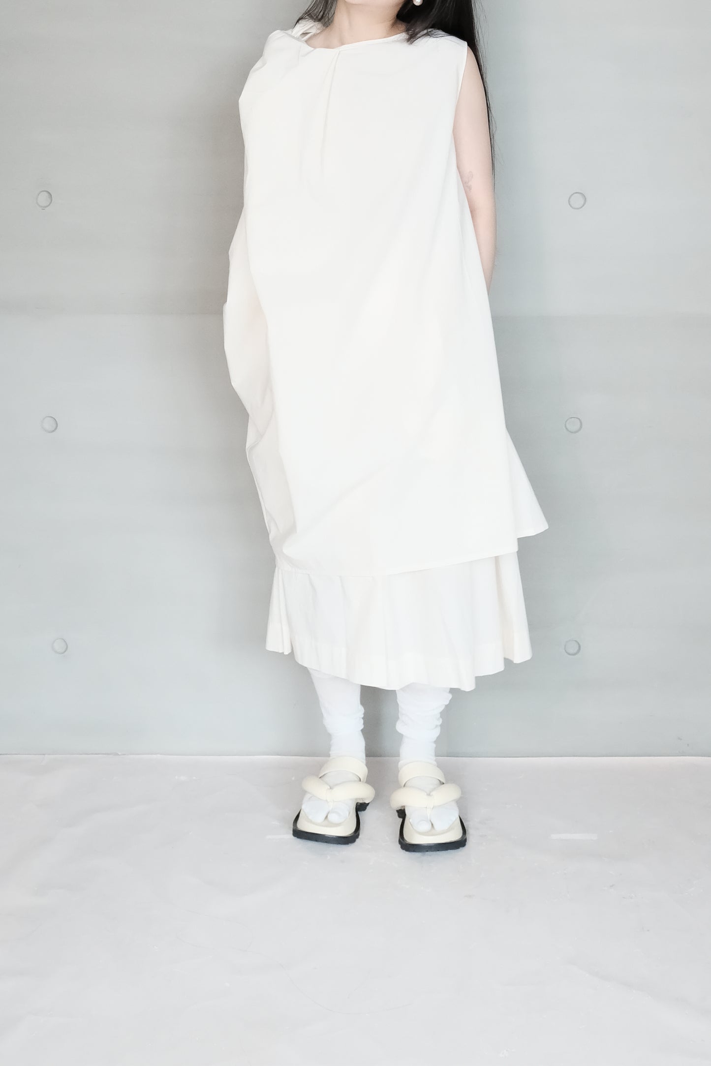 cotton-linen asymmetric wrap dress with shoulder tie (pre-order)