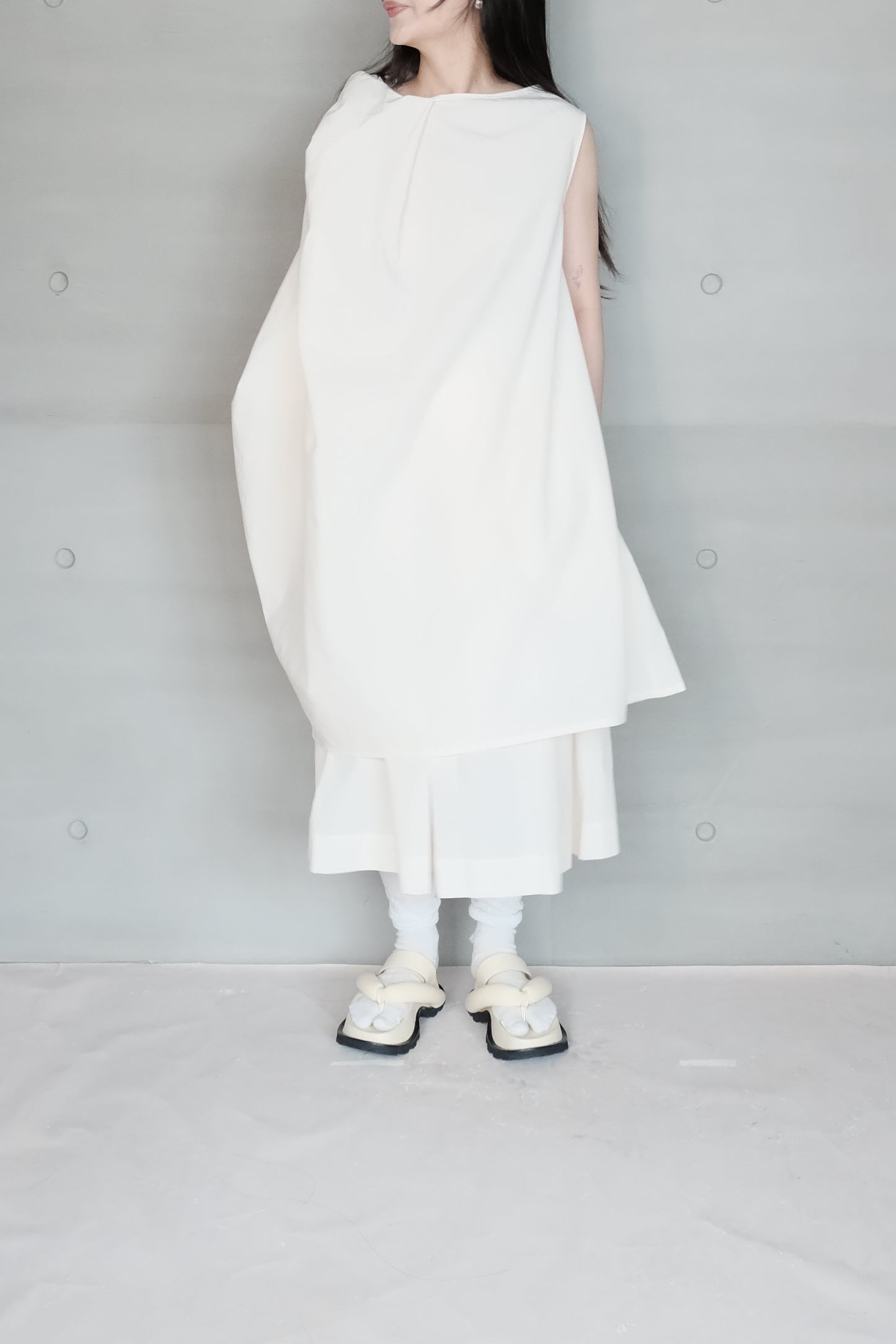 cotton-linen asymmetric wrap dress with shoulder tie (pre-order)