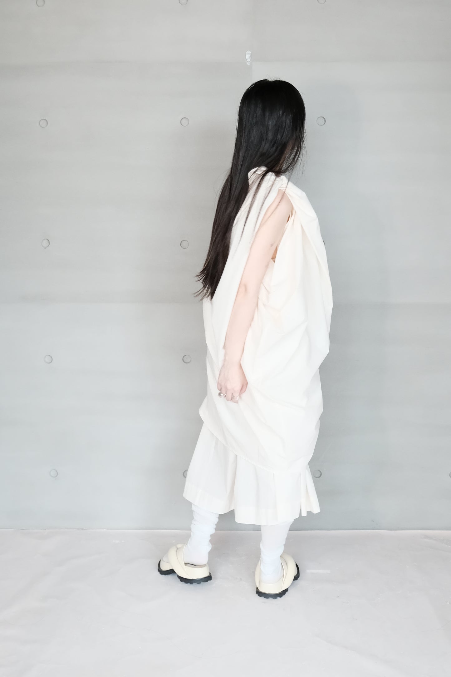 cotton-linen asymmetric wrap dress with shoulder tie (pre-order)