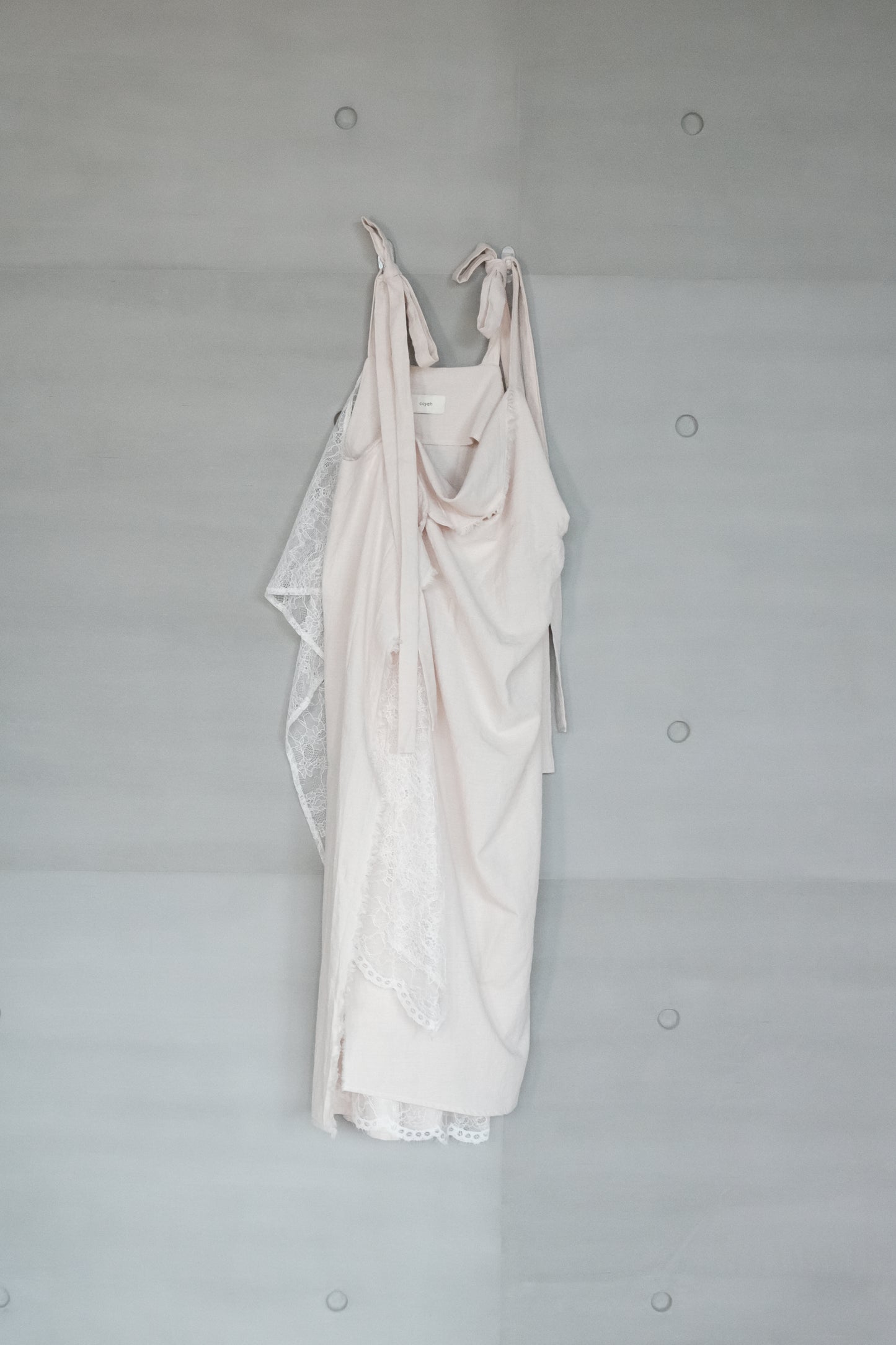asymmetric draped lace cotton-linen blend dress (pre-order)