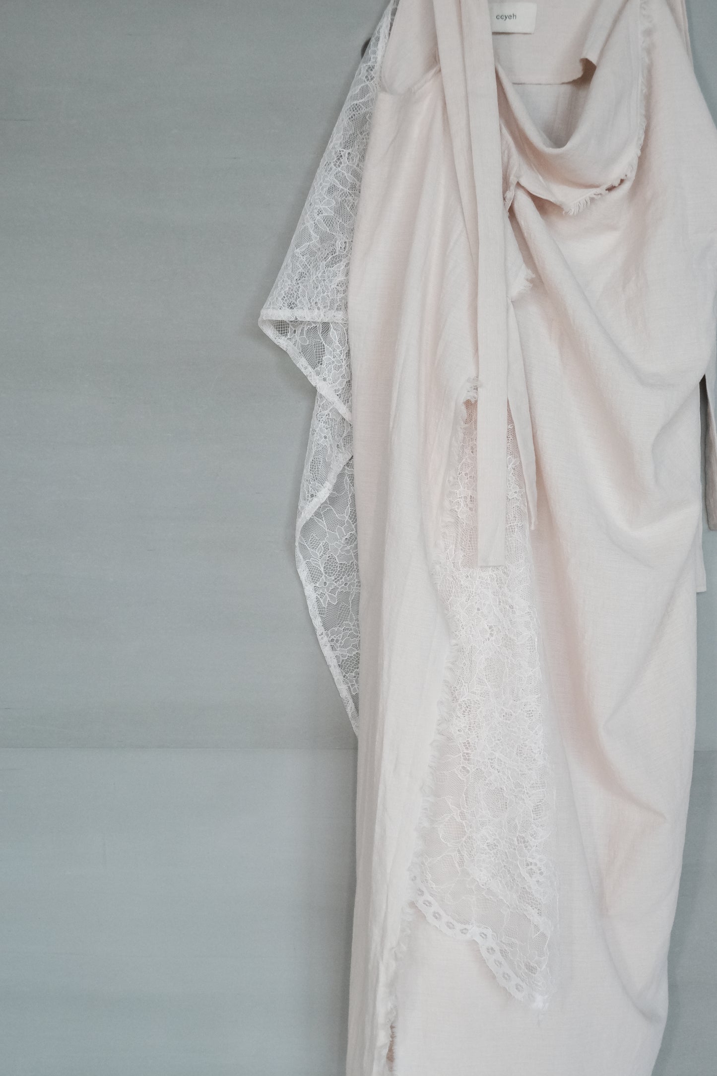 asymmetric draped lace cotton-linen blend dress (pre-order)