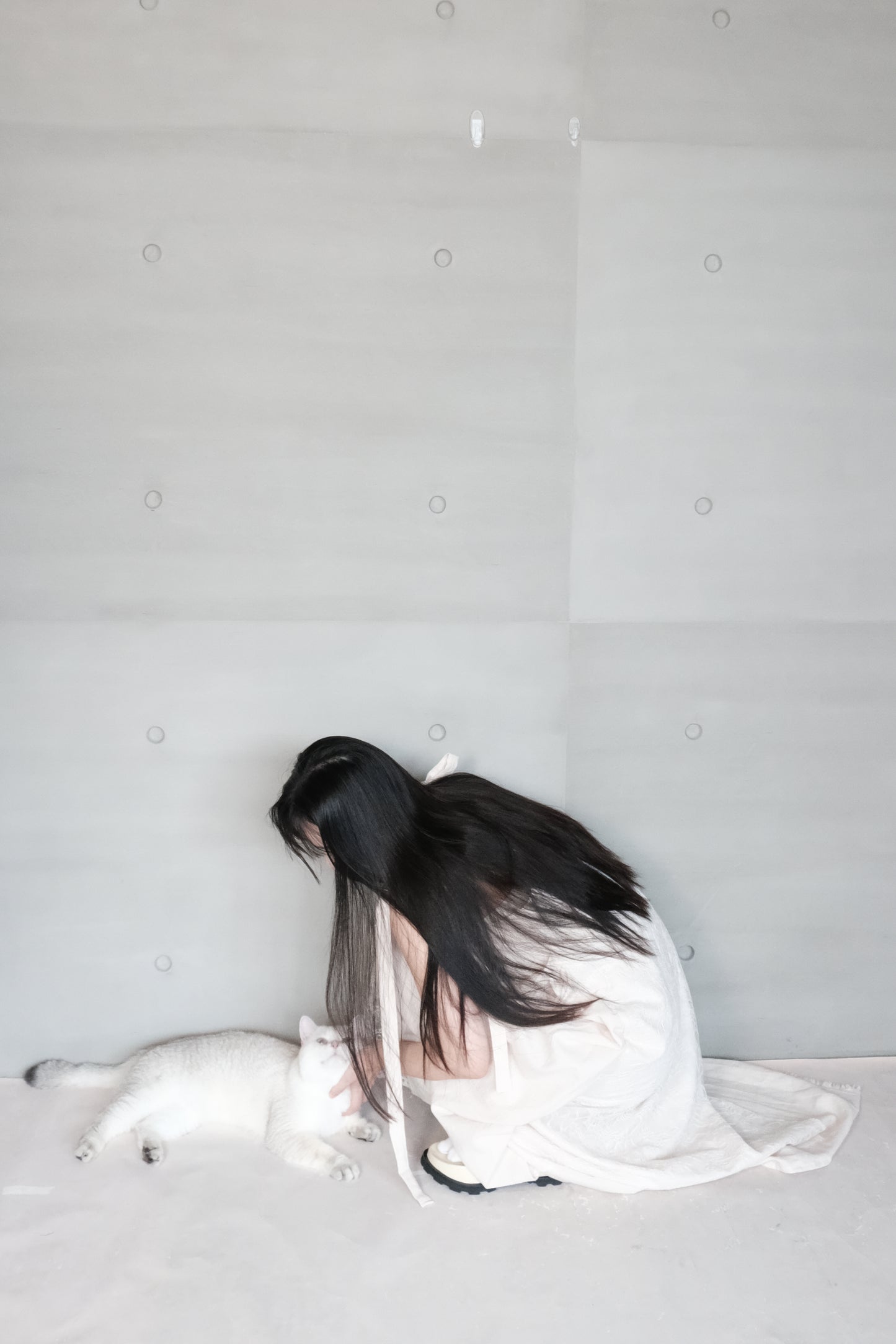 asymmetric draped lace cotton-linen blend dress (pre-order)