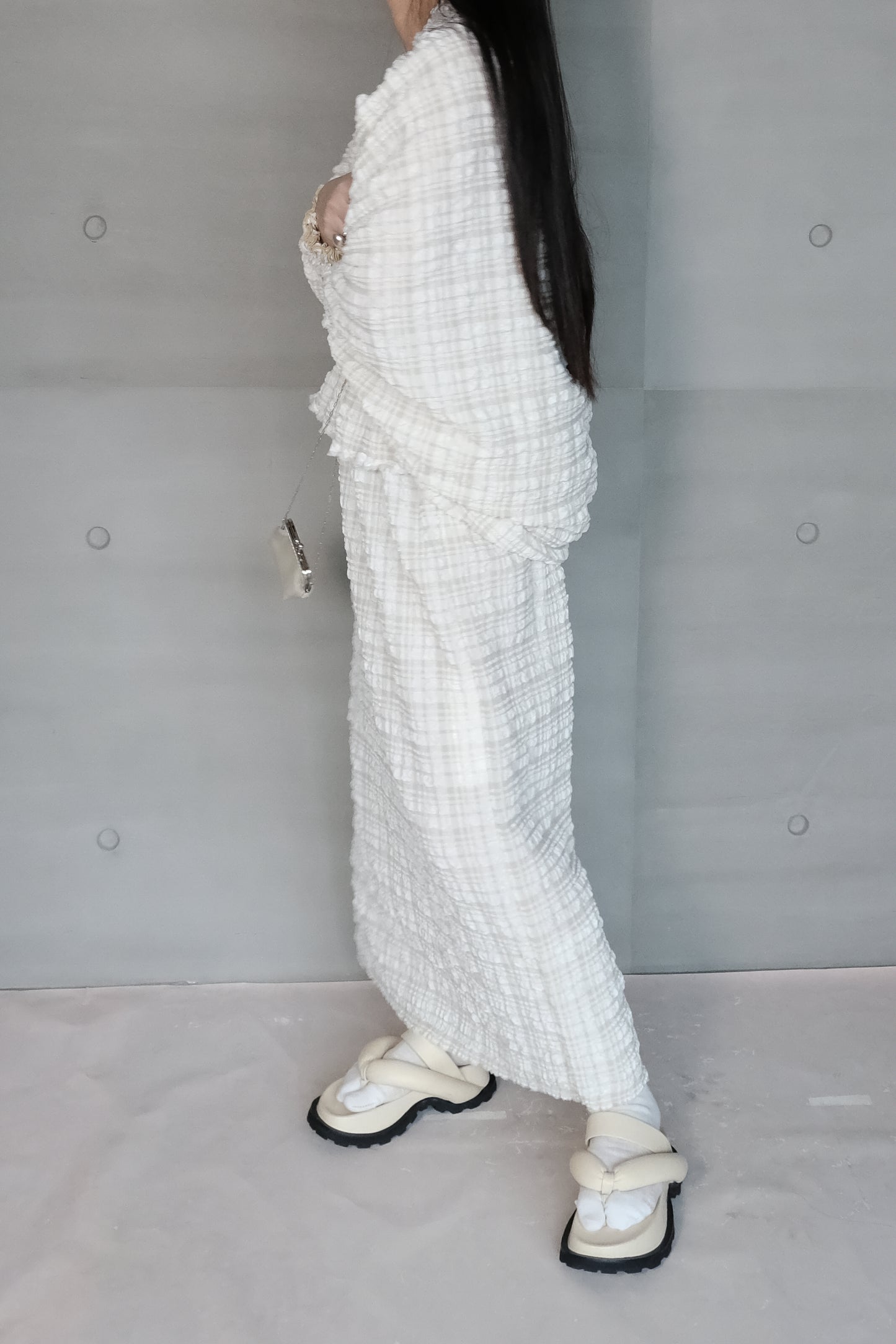 textured check bubble skirt - yellow