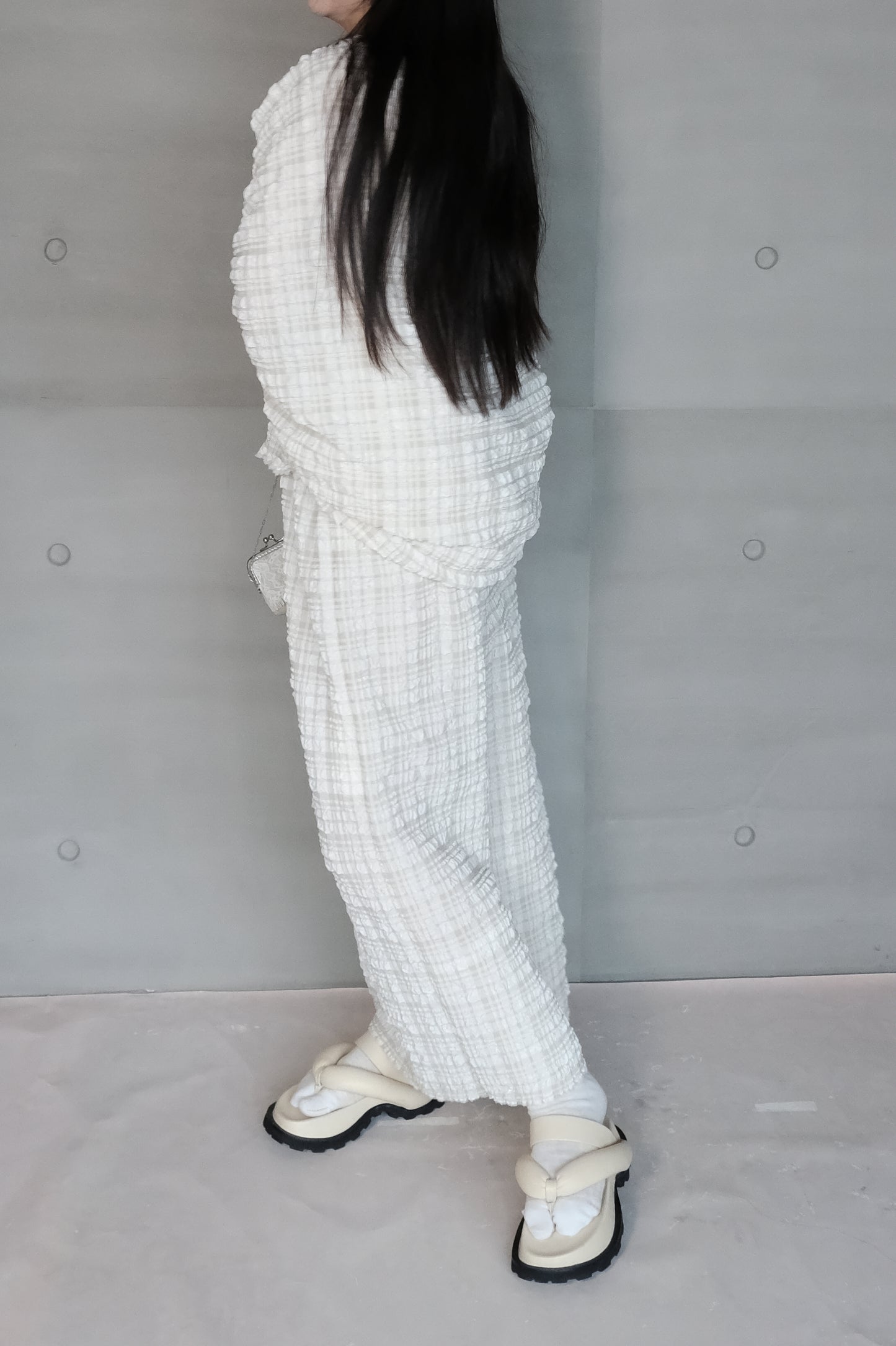 textured check bubble skirt - yellow