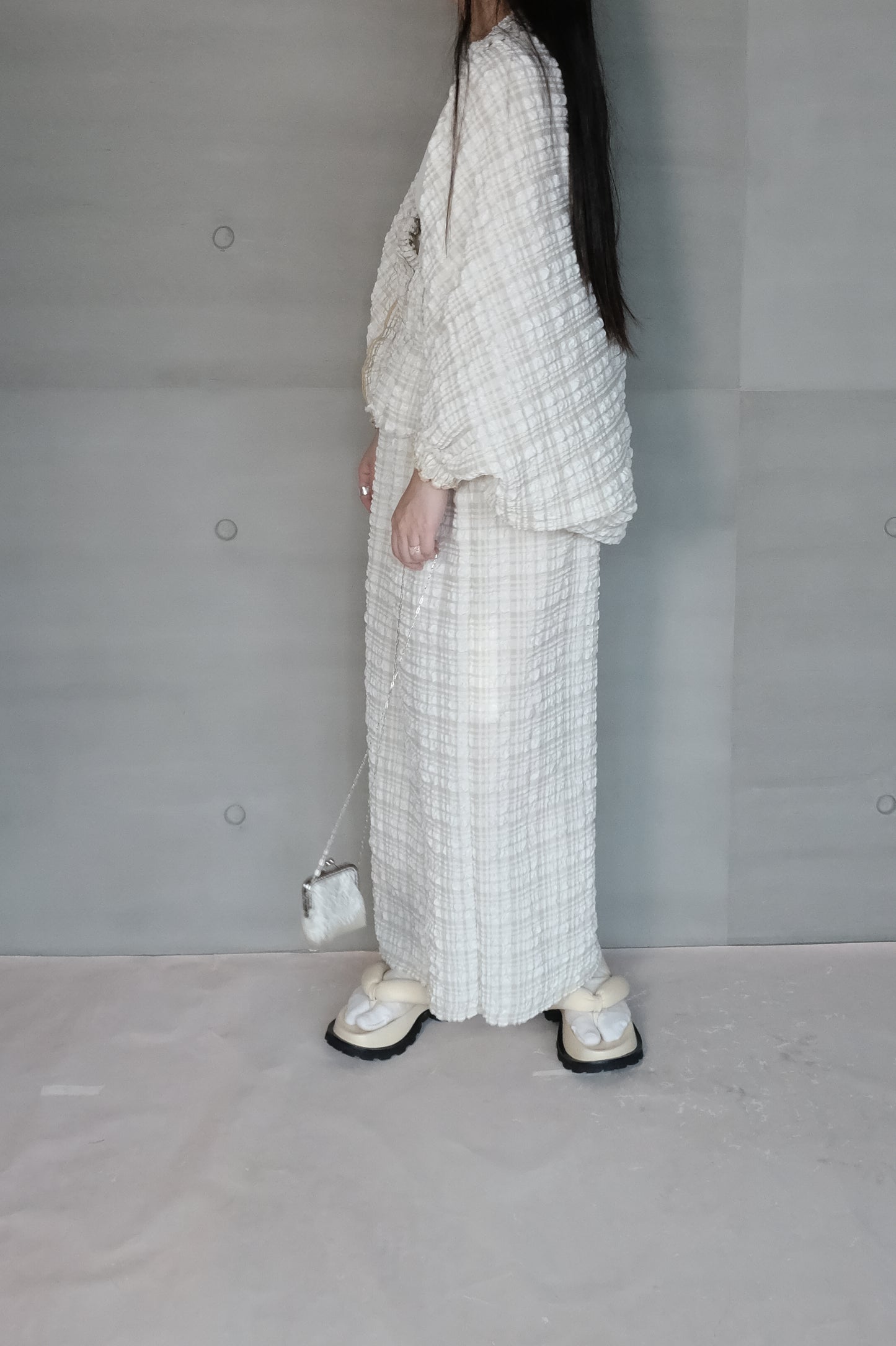 textured check bubble skirt - yellow