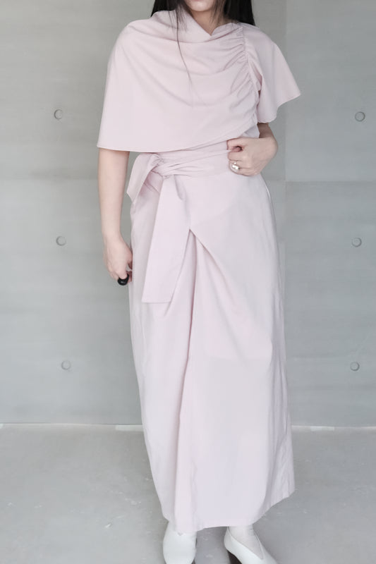 pink asymmetric draped-neckline top (in-stock)