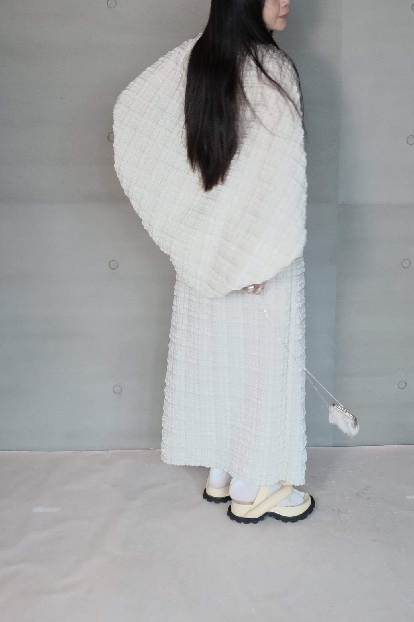 textured check bubble skirt - yellow