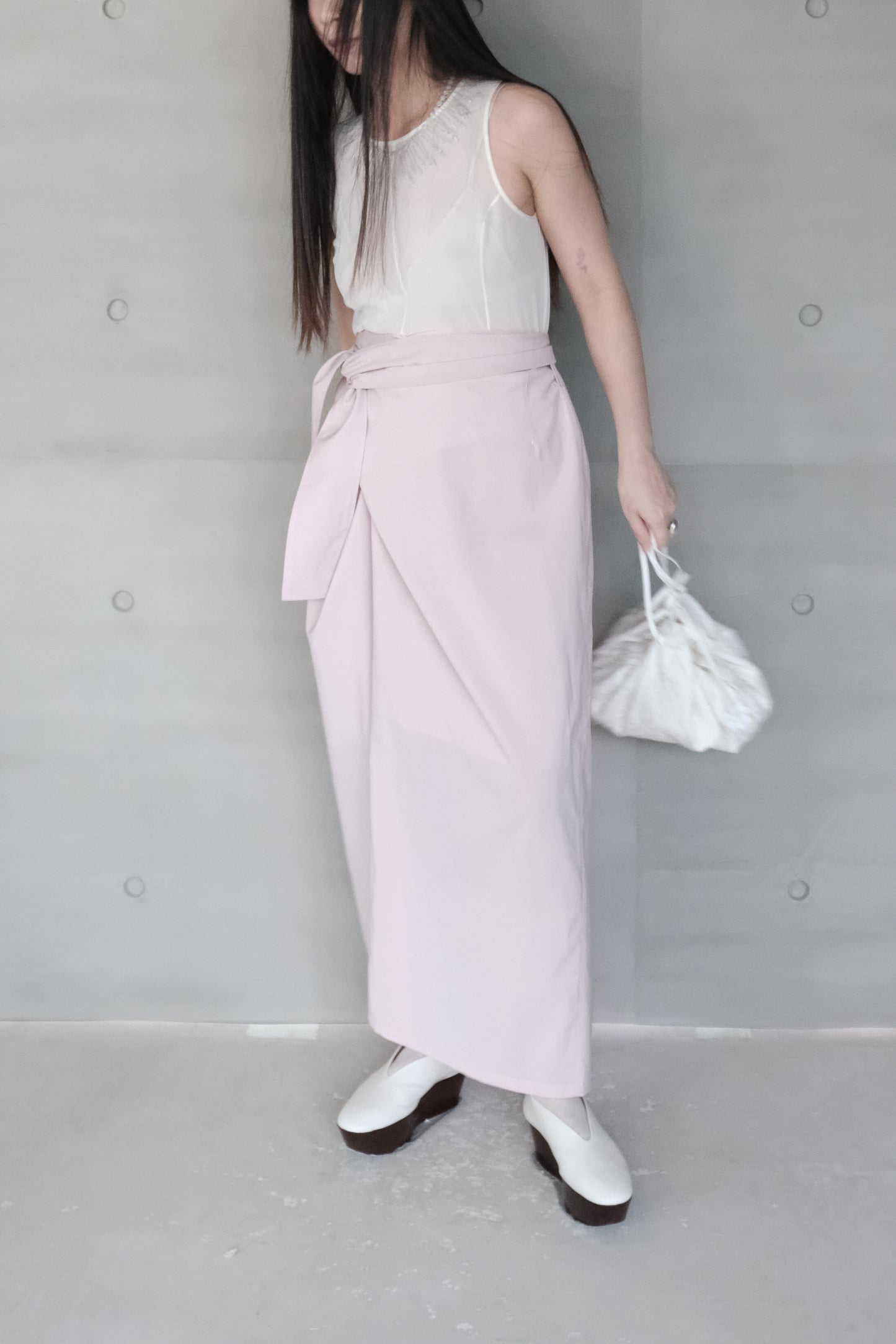 double-layers wrap pink skirt (in-stock)