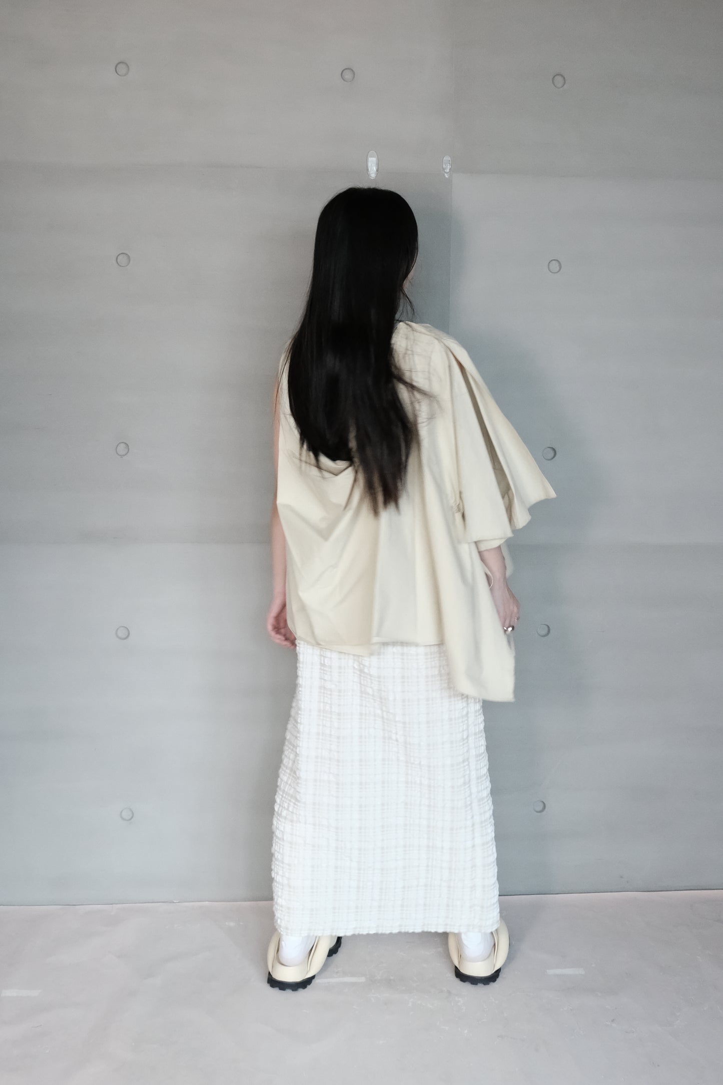 textured check bubble skirt - yellow