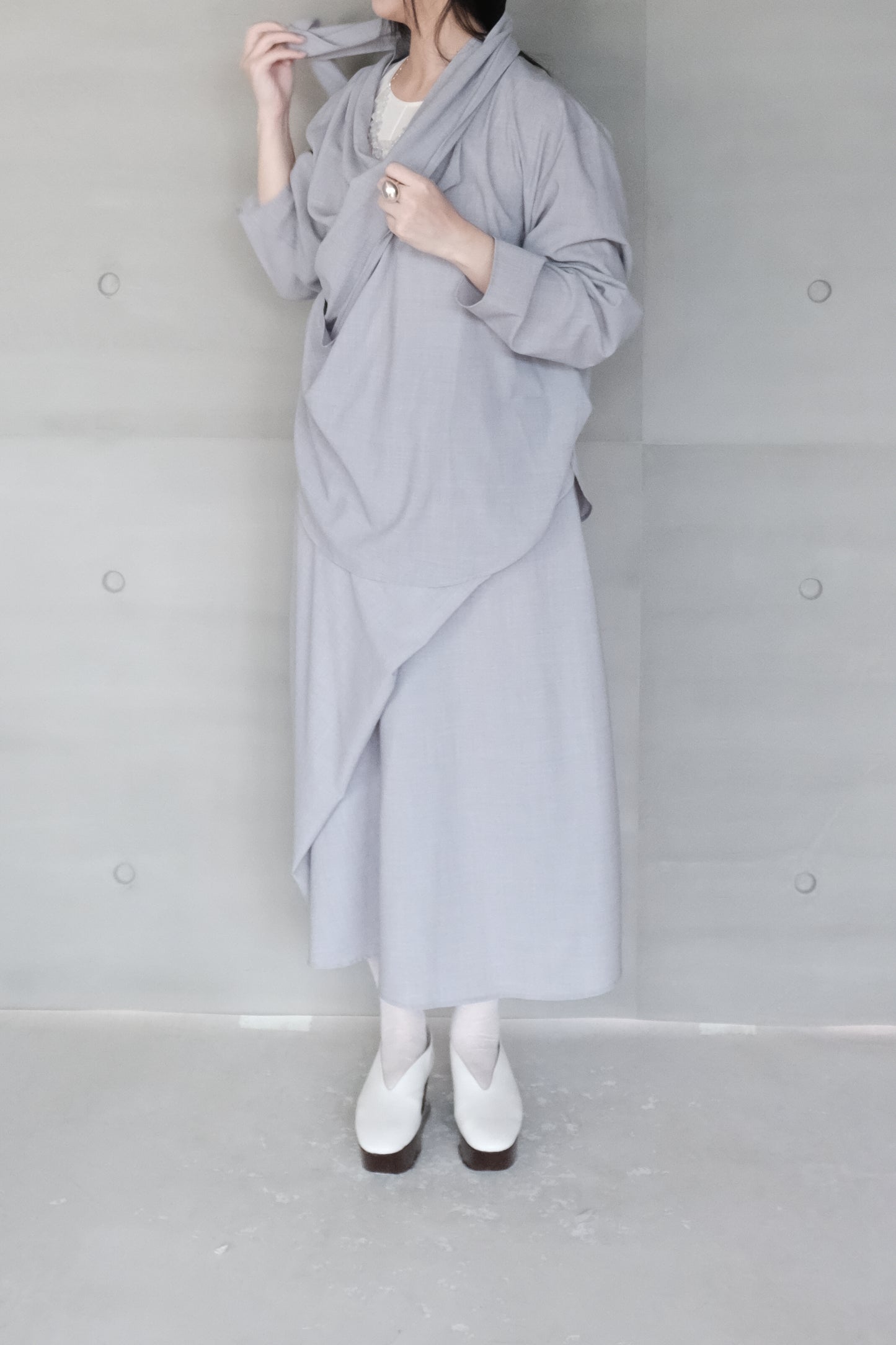 long sleeves wrap blouse - grey violet (pre-order)