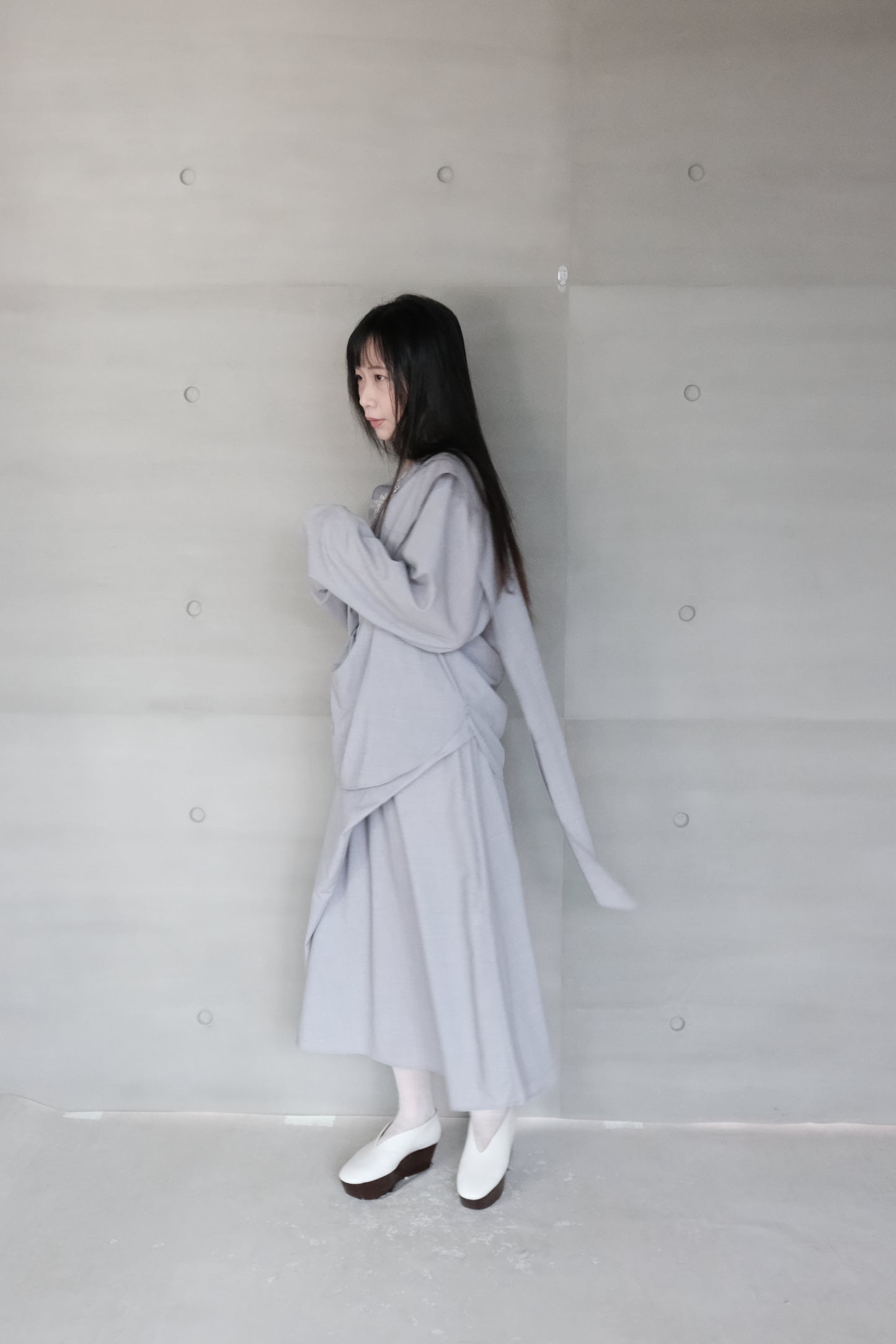 long sleeves wrap blouse - grey violet (pre-order)