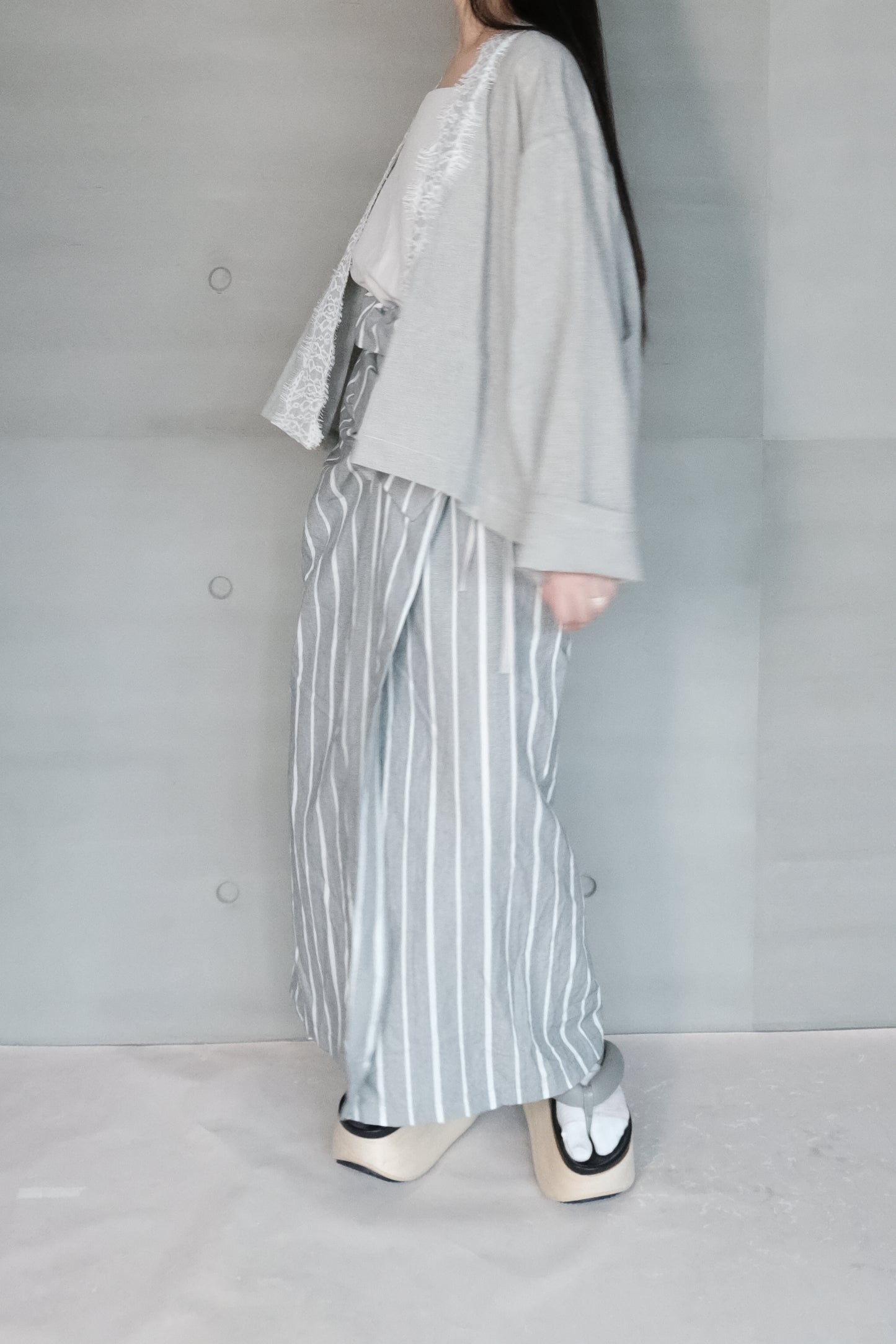 asymmetric folded layer strap dress - grey stripe （in-stock)