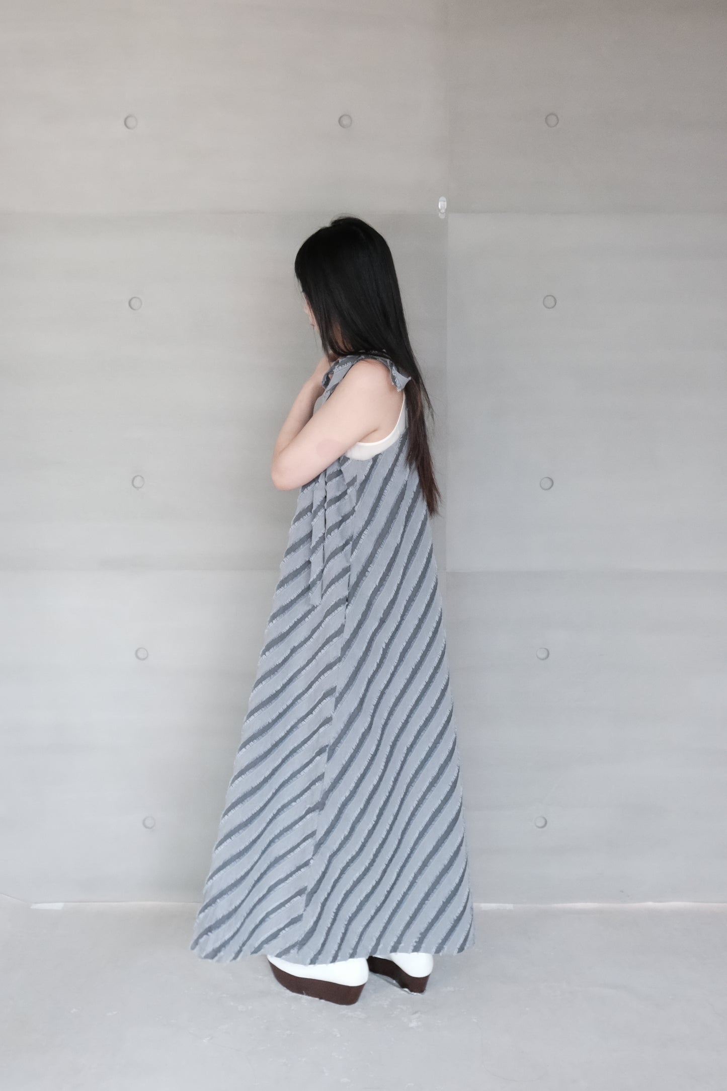 stripe-jacquard grey dress（pre-order)