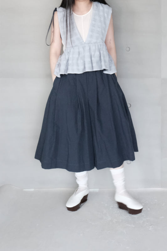 cropped linen-cotton wide pants - navy (pre-order)