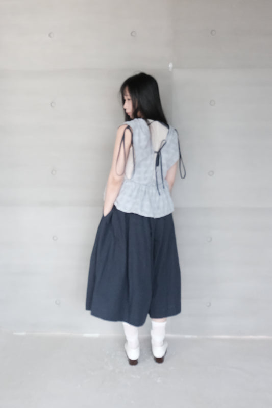 cropped linen-cotton wide pants - navy (pre-order)