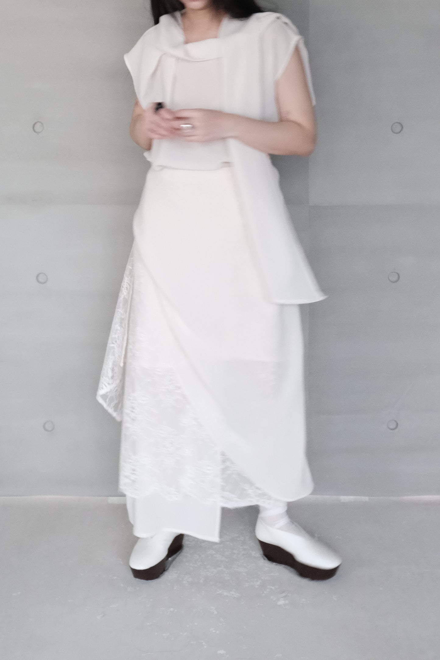 draped tie-neck blouse - beige  (pre-order)