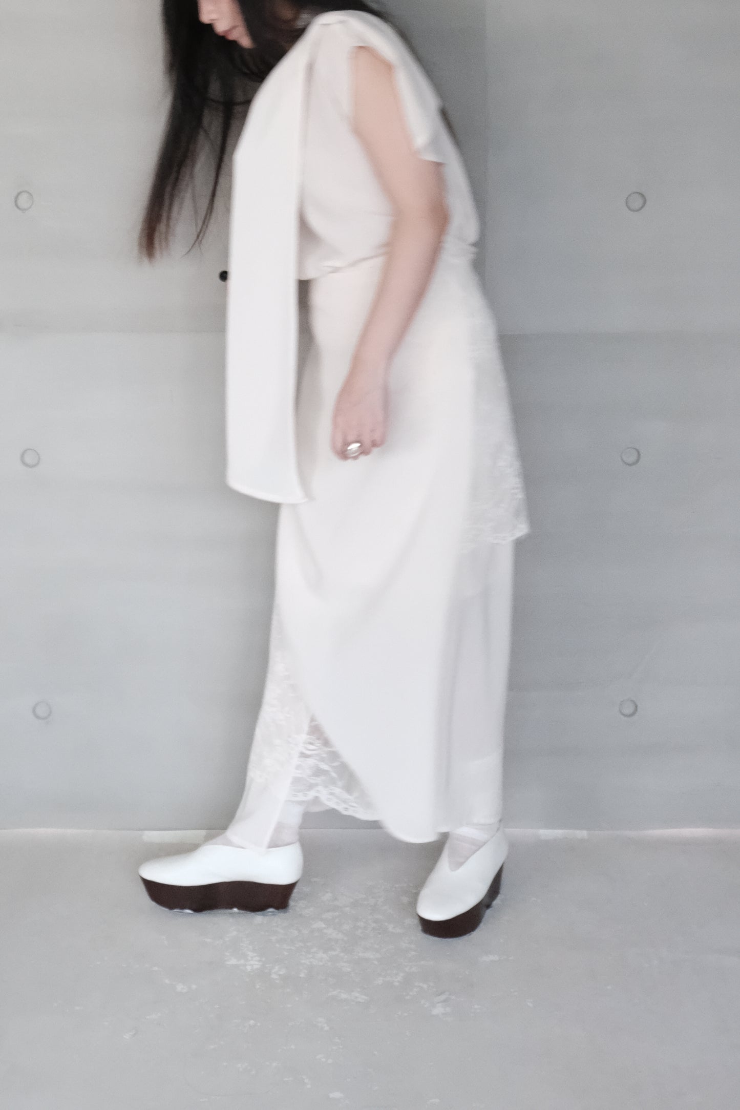 draped tie-neck blouse - beige  (pre-order)