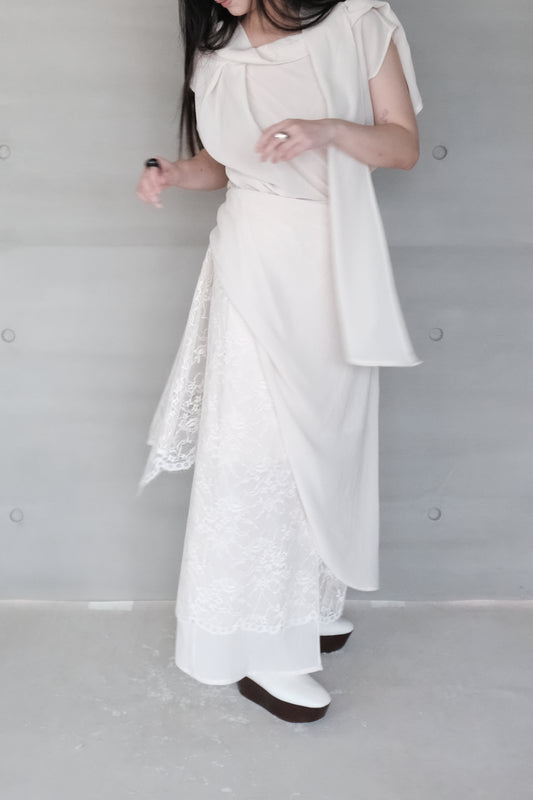 draped tie-neck blouse - beige  (pre-order)