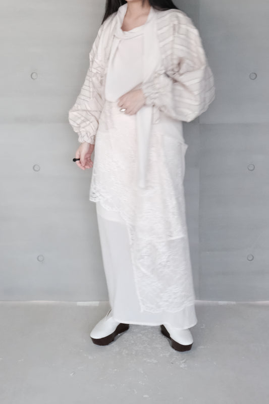 asymmetric lace-trimmed skirt - beige  (pre-order)