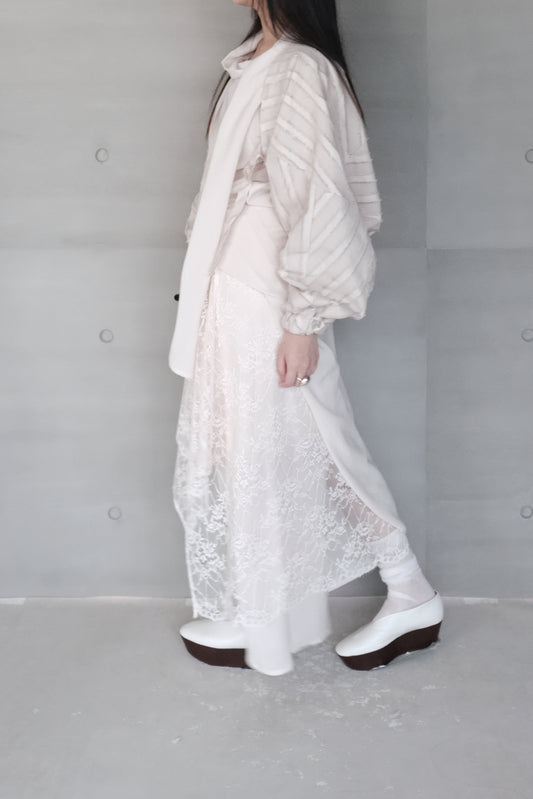 asymmetric lace-trimmed skirt - beige  (pre-order)